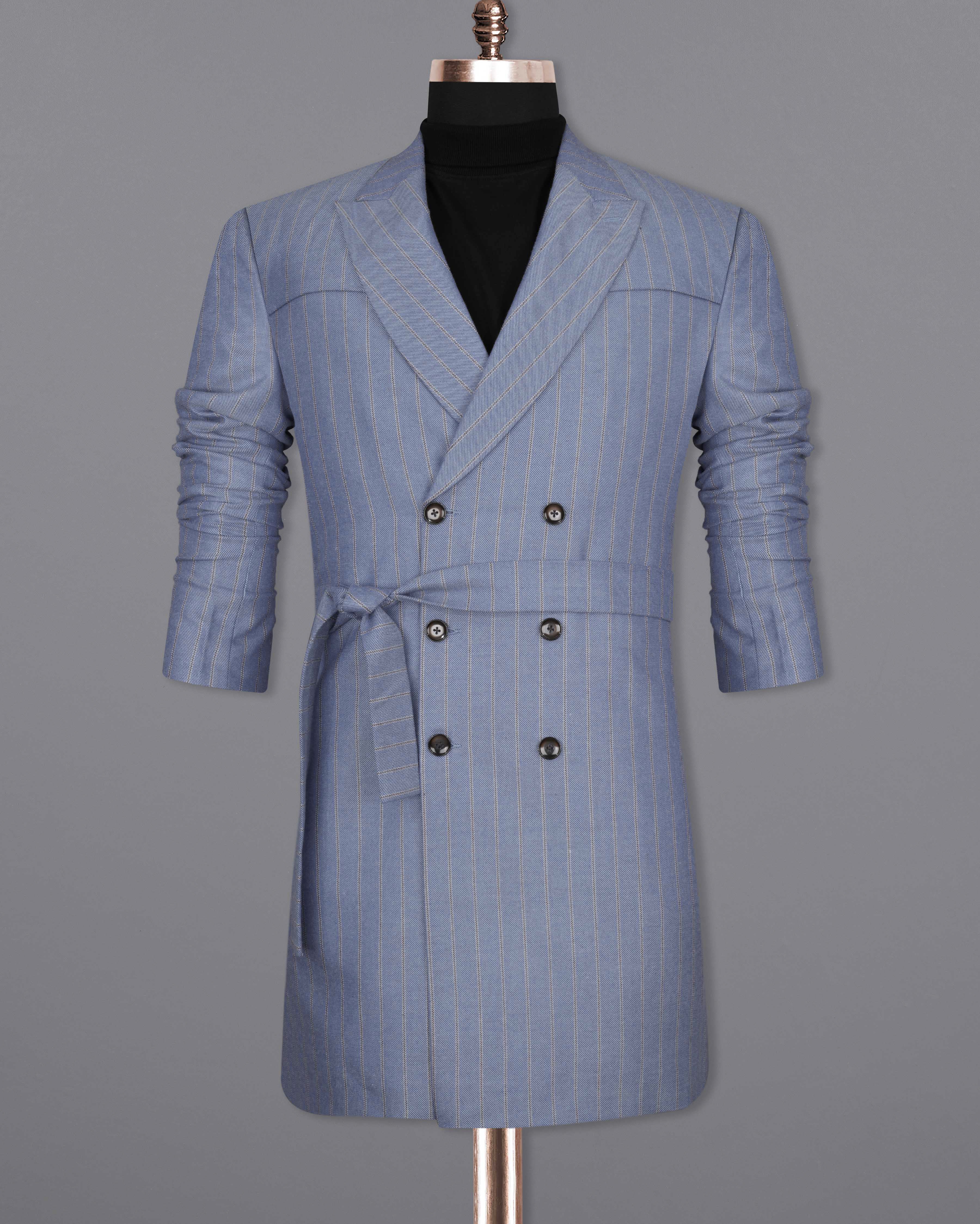 Waterloo Blue Striped Double Breasted Designer Trench Coat With Pant  TCPT2086-DB-36, TCPT2086-DB-38, TCPT2086-DB-40, TCPT2086-DB-42, TCPT2086-DB-44, TCPT2086-DB-46, TCPT2086-DB-48, TCPT2086-DB-50, TCPT2086-DB-52, TCPT2086-DB-54, TCPT2086-DB-56, TCPT2086-DB-58, TCPT2086-DB-60