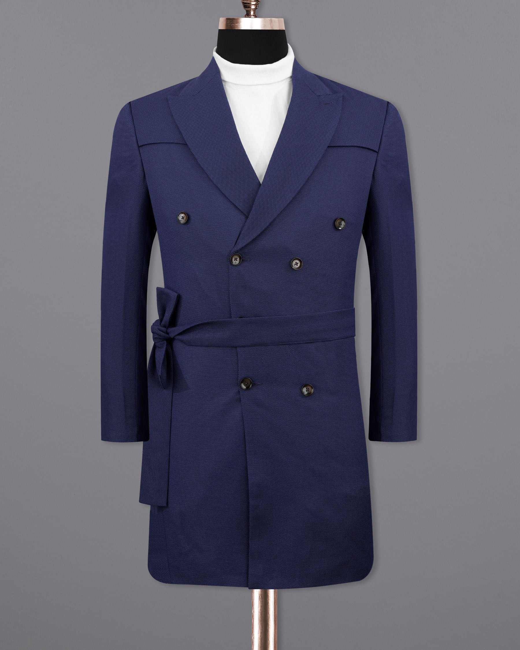 Rhino Navy Blue Double Breasted with Belt Closure Designer Trench Coat With Pant TCPT2114-DB-D35-36, TCPT2114-DB-D35-38, TCPT2114-DB-D35-40, TCPT2114-DB-D35-42, TCPT2114-DB-D35-44, TCPT2114-DB-D35-46, TCPT2114-DB-D35-48, TCPT2114-DB-D35-50, TCPT2114-DB-D35-52, TCPT2114-DB-D35-54, TCPT2114-DB-D35-56, TCPT2114-DB-D35-58, TCPT2114-DB-D35-60