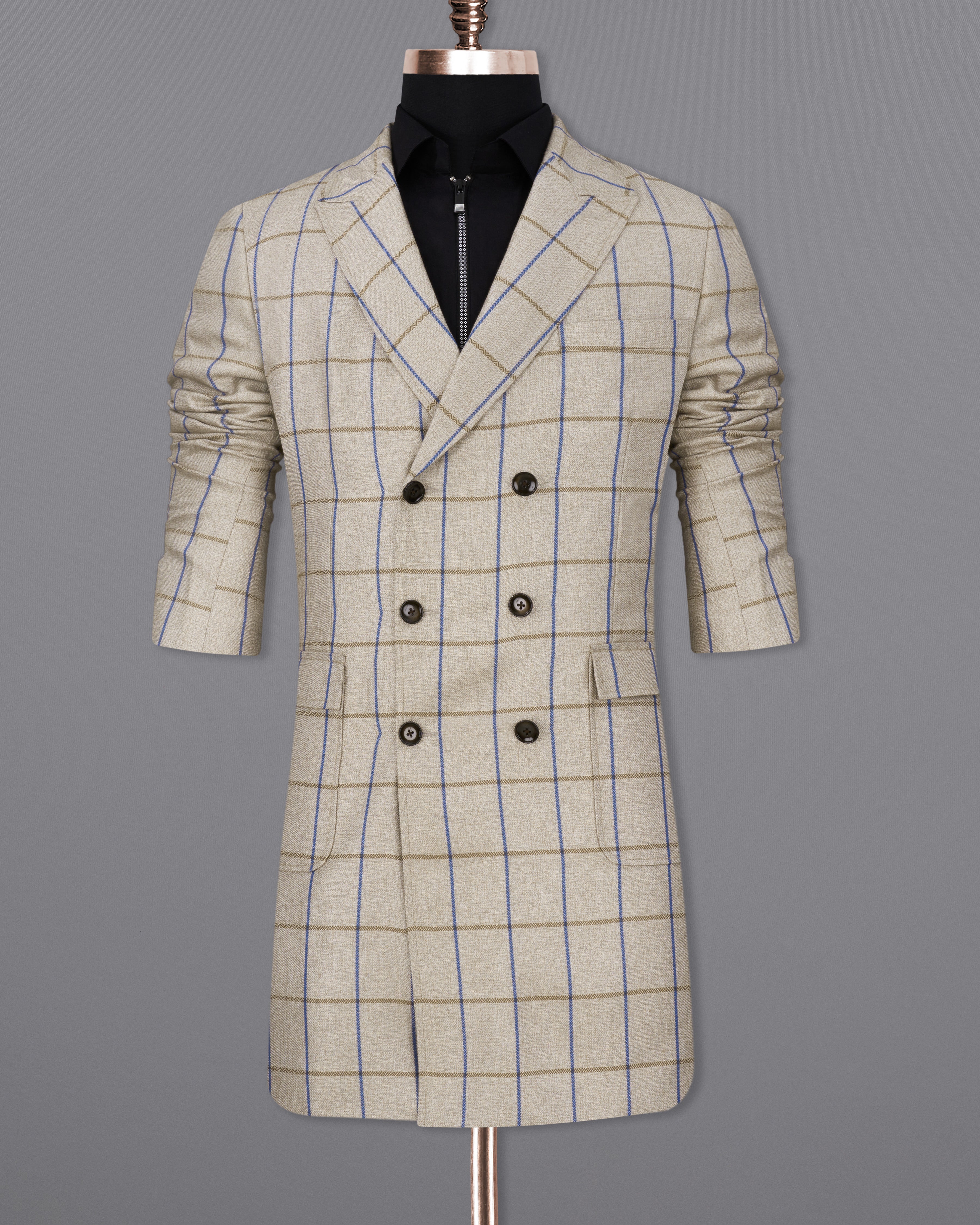 Coriander Cream Windowpane Double Breasted Trench Coat With Pants TCPT2308-D74-36, TCPT2308-D74-38, TCPT2308-D74-40, TCPT2308-D74-42, TCPT2308-D74-44, TCPT2308-D74-46, TCPT2308-D74-48, TCPT2308-D74-50, TCPT2308-D74-52, TCPT2308-D74-54, TCPT2308-D74-56, TCPT2308-D74-58, TCPT2308-D74-60