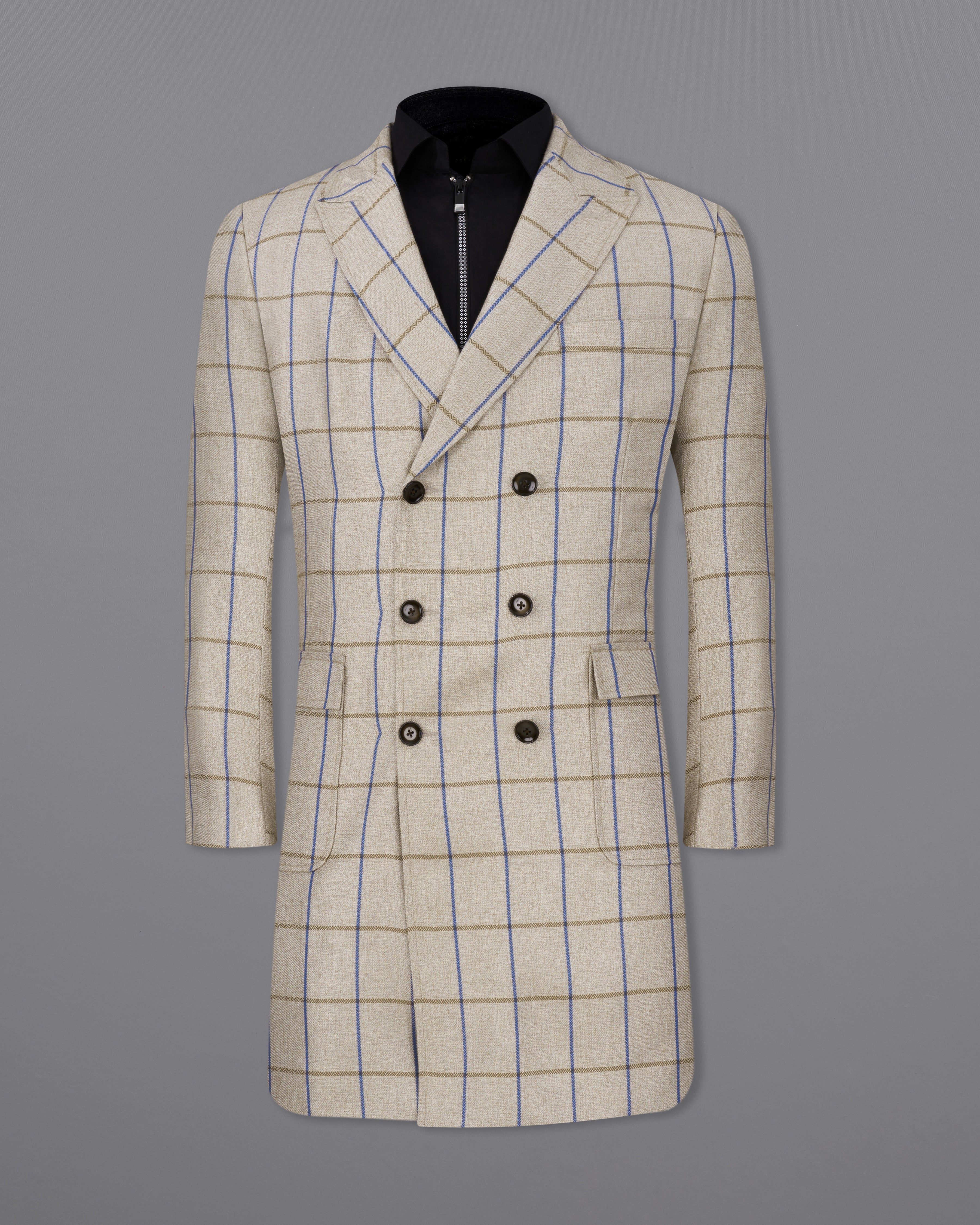 Coriander Cream Windowpane Double Breasted Trench Coat With Pants TCPT2308-D74-36, TCPT2308-D74-38, TCPT2308-D74-40, TCPT2308-D74-42, TCPT2308-D74-44, TCPT2308-D74-46, TCPT2308-D74-48, TCPT2308-D74-50, TCPT2308-D74-52, TCPT2308-D74-54, TCPT2308-D74-56, TCPT2308-D74-58, TCPT2308-D74-60