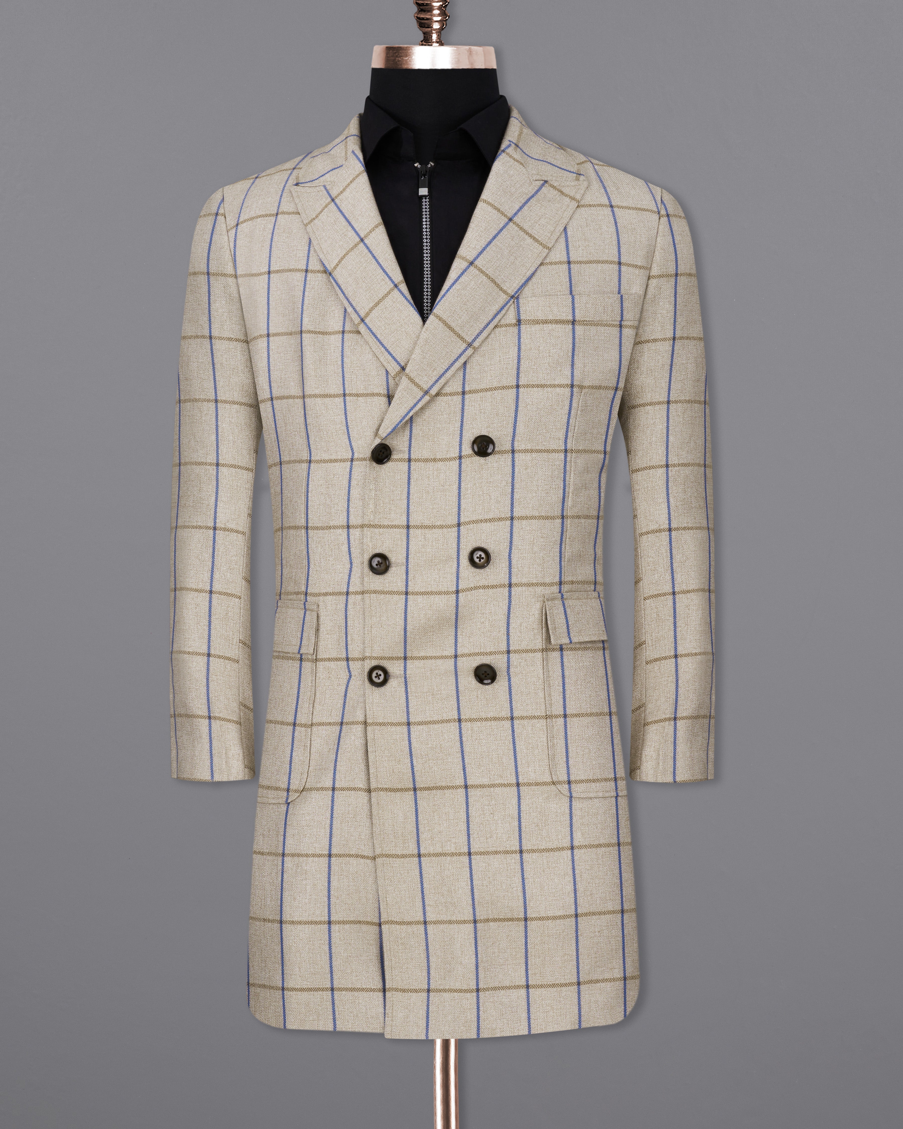 Coriander Cream Windowpane Double Breasted Trench Coat With Pants TCPT2308-D74-36, TCPT2308-D74-38, TCPT2308-D74-40, TCPT2308-D74-42, TCPT2308-D74-44, TCPT2308-D74-46, TCPT2308-D74-48, TCPT2308-D74-50, TCPT2308-D74-52, TCPT2308-D74-54, TCPT2308-D74-56, TCPT2308-D74-58, TCPT2308-D74-60