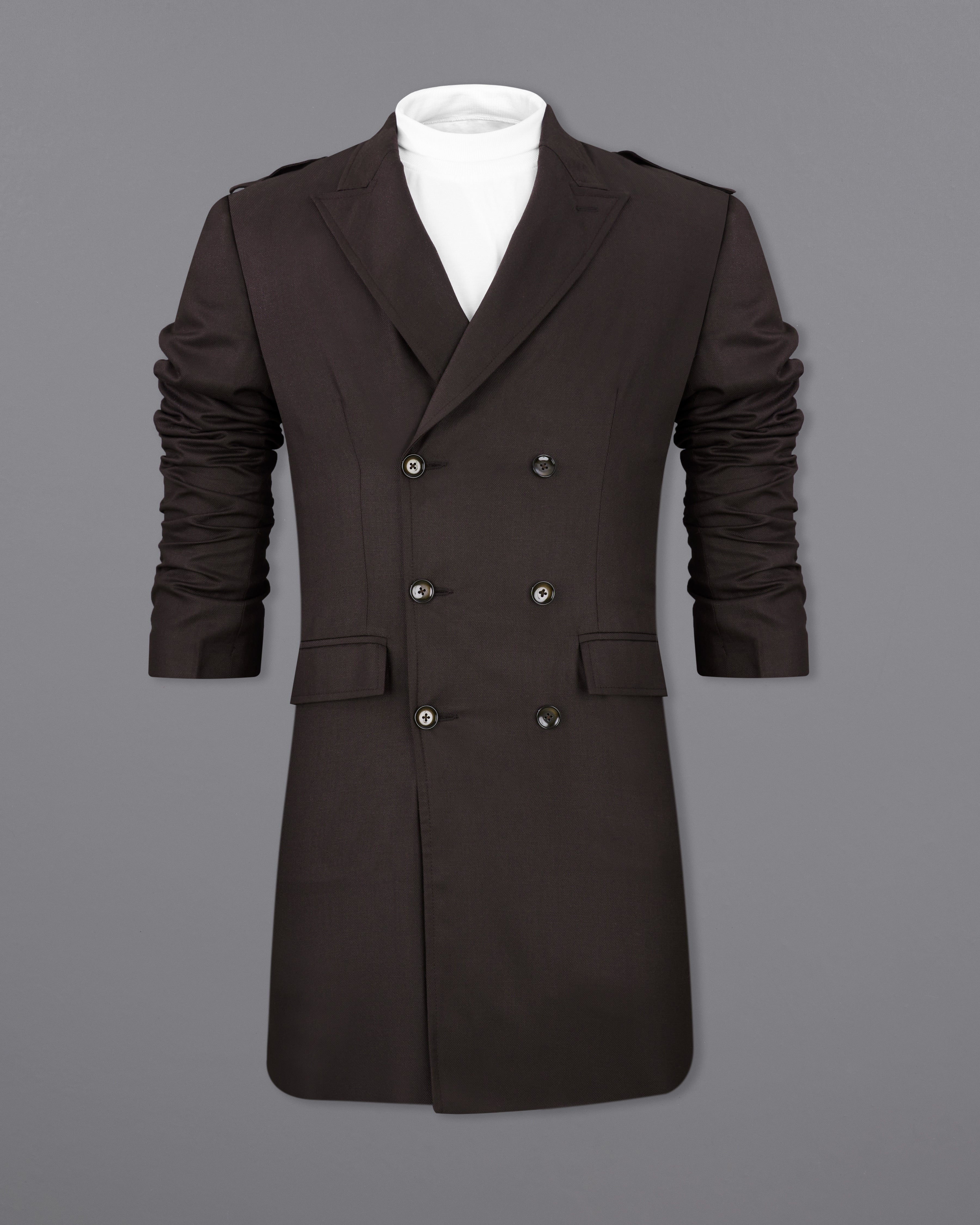 Dark Brown Double Breasted Designer Trench Coat with Pant