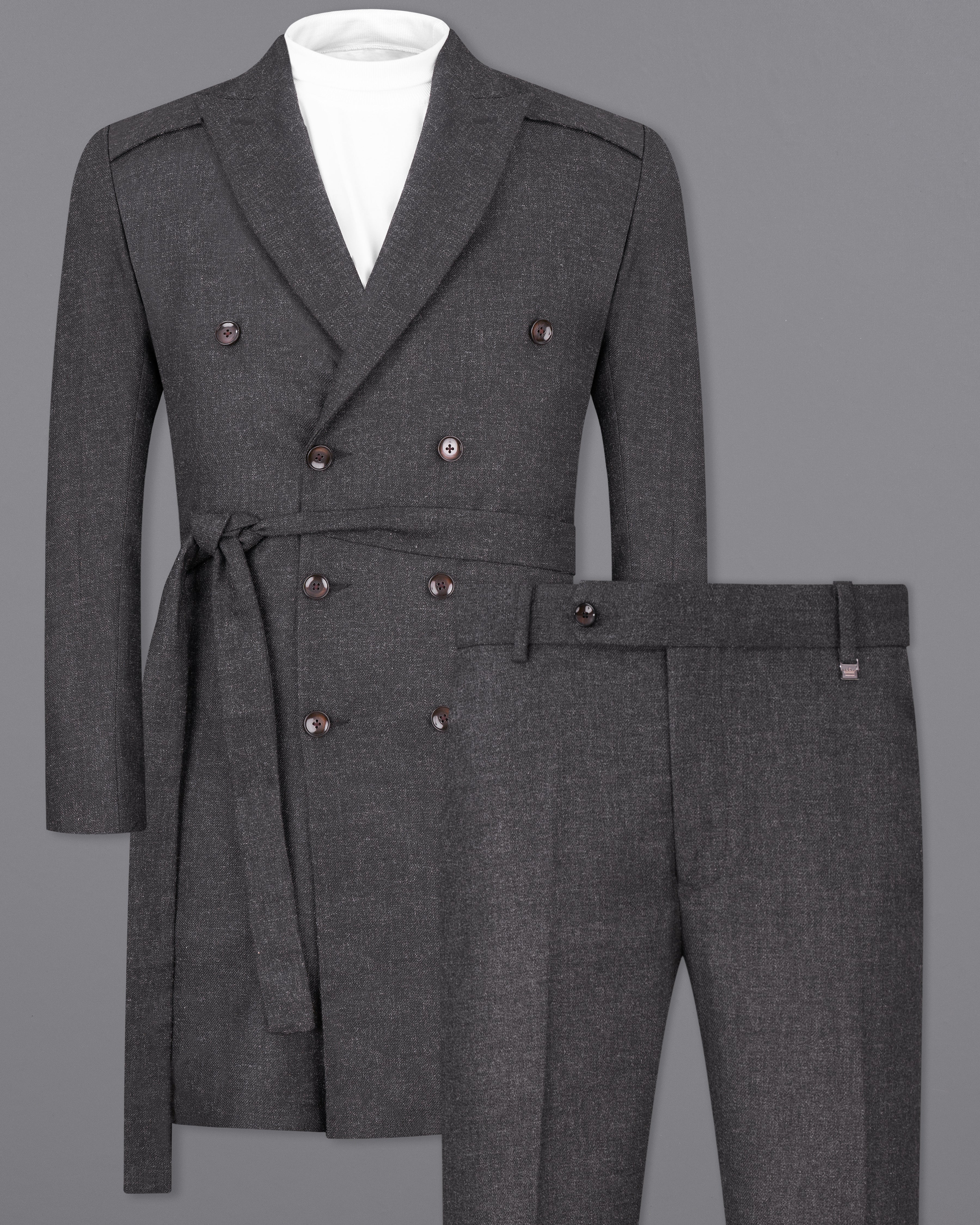 Iridium Gray Wool Rich Double Breasted Trench Coat with Pants TCPT2529-DB-D35-36, TCPT2529-DB-D35-38, TCPT2529-DB-D35-40, TCPT2529-DB-D35-42, TCPT2529-DB-D35-44, TCPT2529-DB-D35-46, TCPT2529-DB-D35-48, TCPT2529-DB-D35-50, TCPT2529-DB-D35-T2, TCPT2529-DB-D35-54, TCPT2529-DB-D35-56, TCPT2529-DB-D35-58, TCPT2529-DB-D35-60