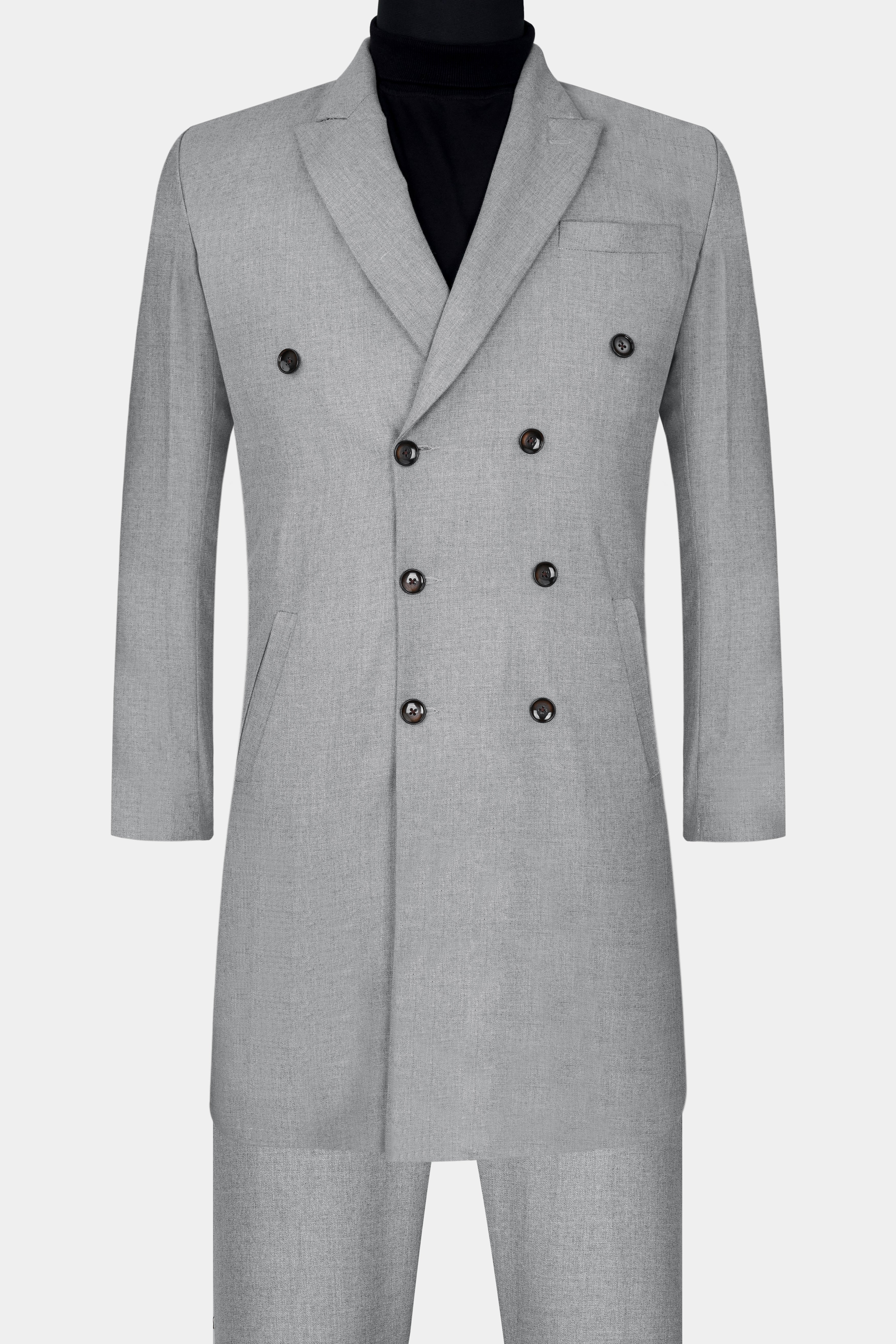 Pale Slate Gray Tweed Trench Coat with Pant