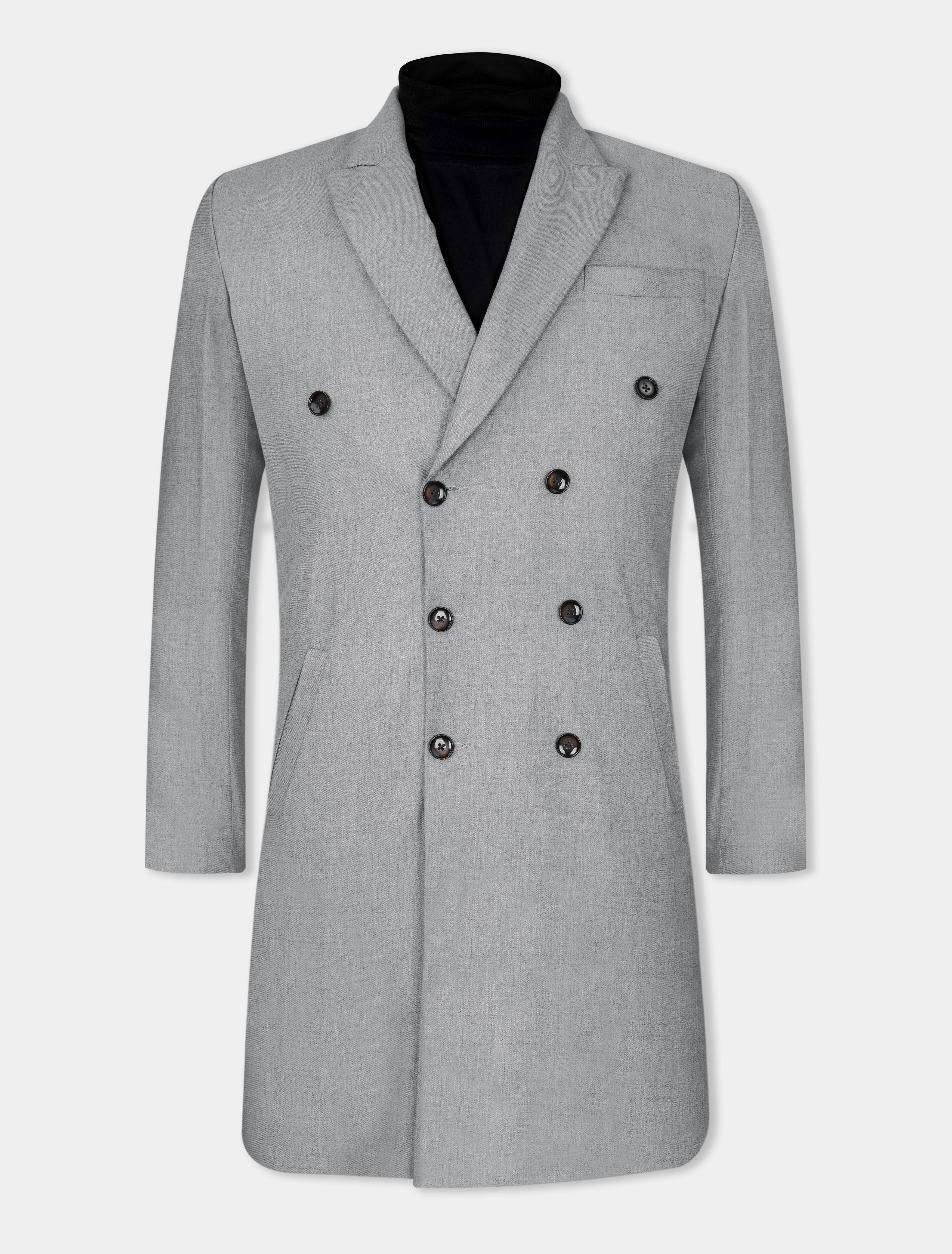 Pale Slate Gray Tweed Trench Coat with Pant