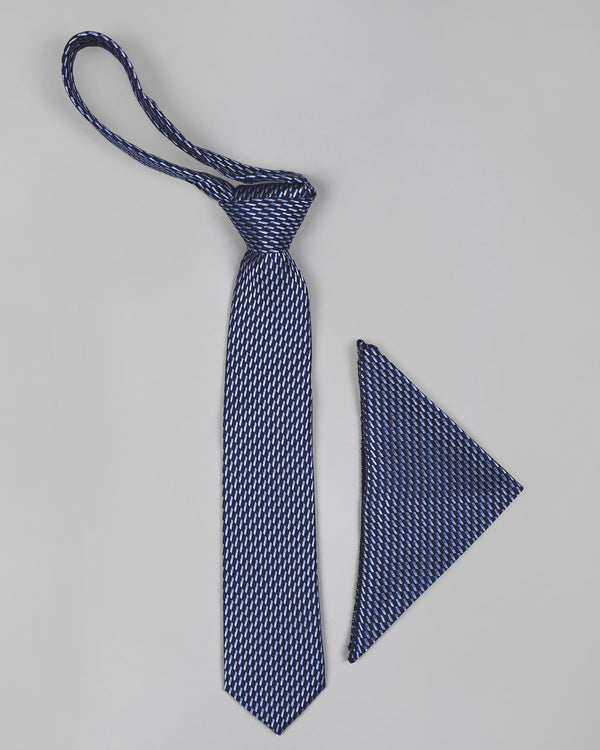 Martinique Blue Geometric Jacquard Patterned Tie With Pocket Square TP21