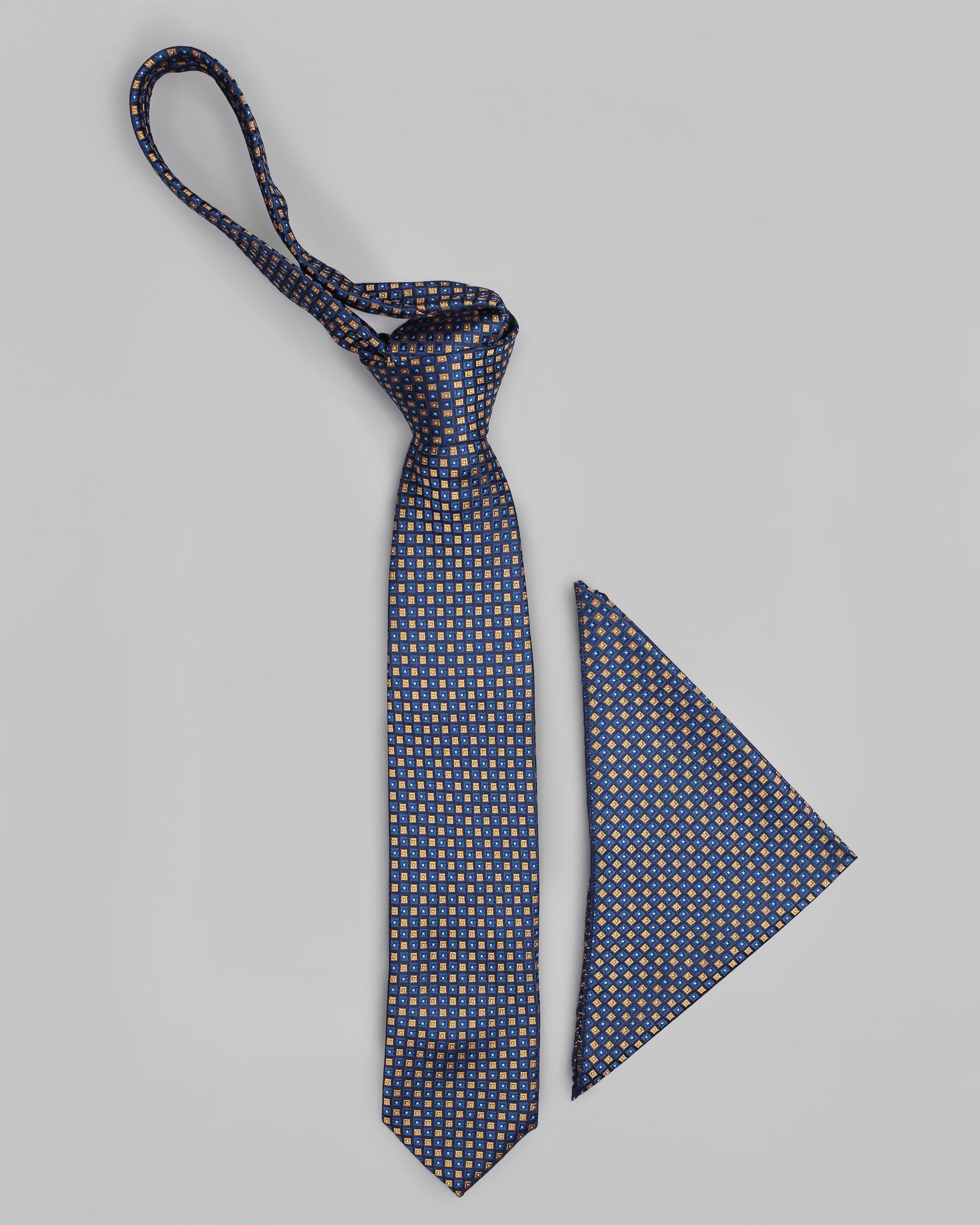 Tangaroa Blue and Gamboge Yellow Geometric Jacquard Patterned Tie with Free Pocket Square TP22