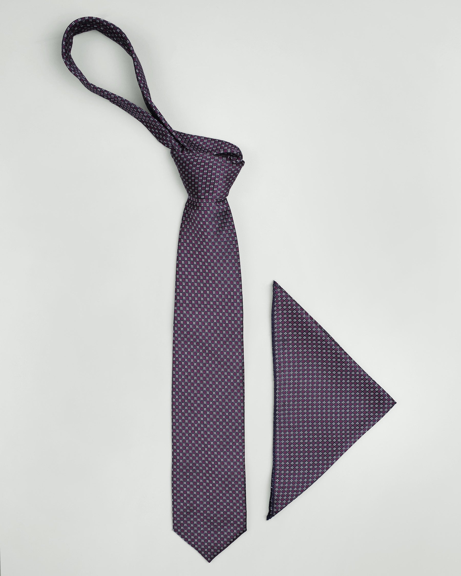 Royal Heath Pink with Alto Grey Geometric Patterned Tie with Pocket Square TP23