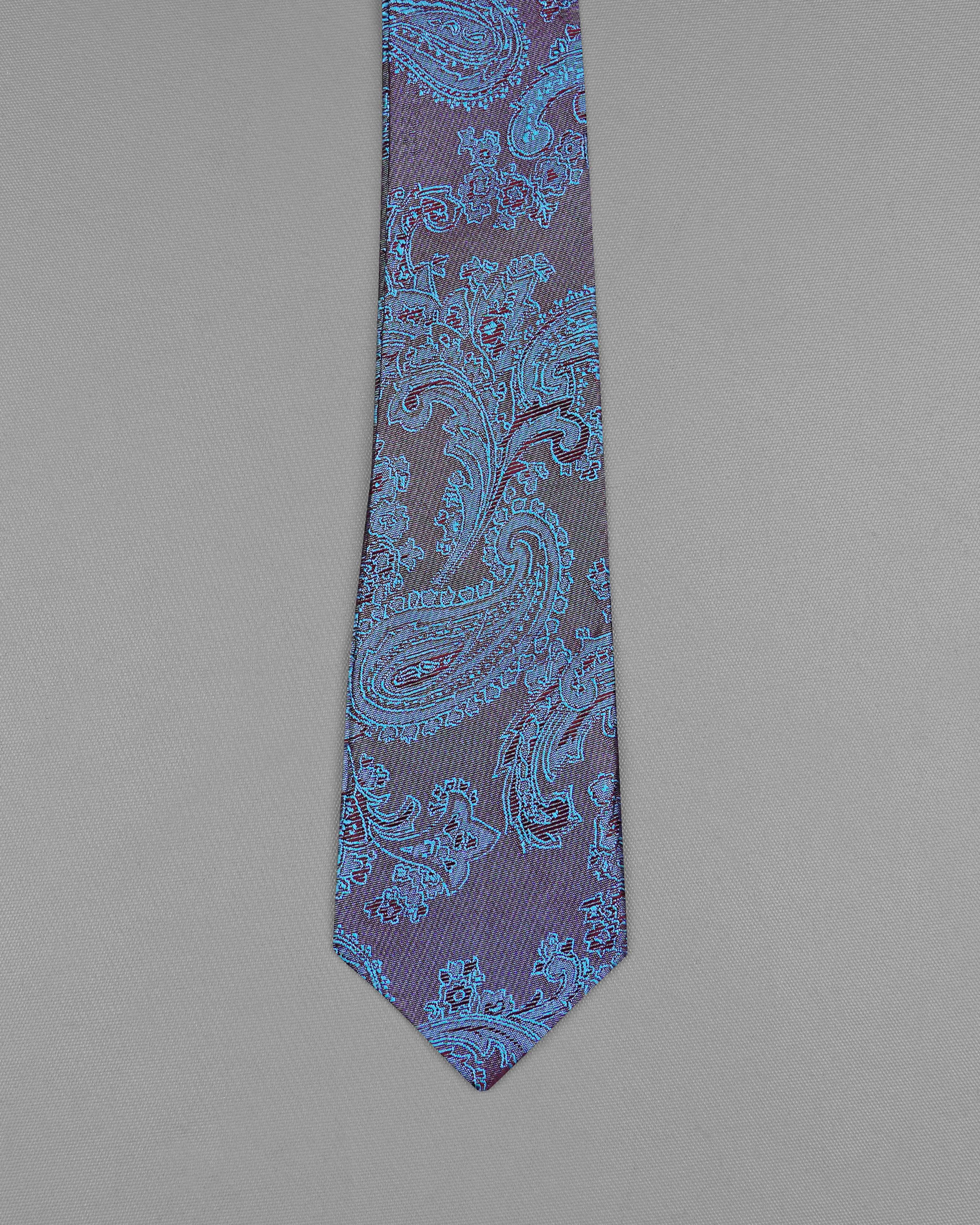 Purplish and Cosmic Maroon Two Tone Paisley Jacquard Tie with Pocket Square TP035
