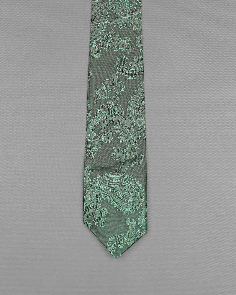 Sirocco Gray and Skeptic Dark Green Two Tone Paisley Jacquard Tie with Pocket Square TP036