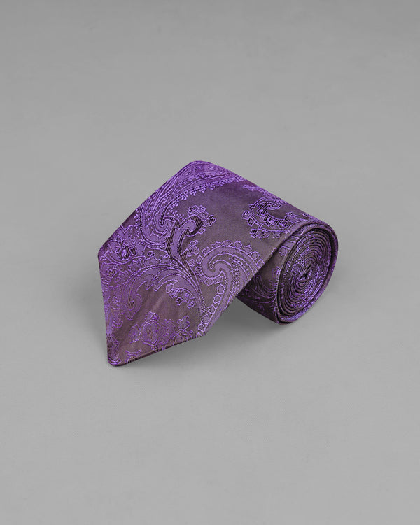 Comet Purple and Zambezi Gray Two Tone Paisley Jacquard Tie with Pocket Square TP039