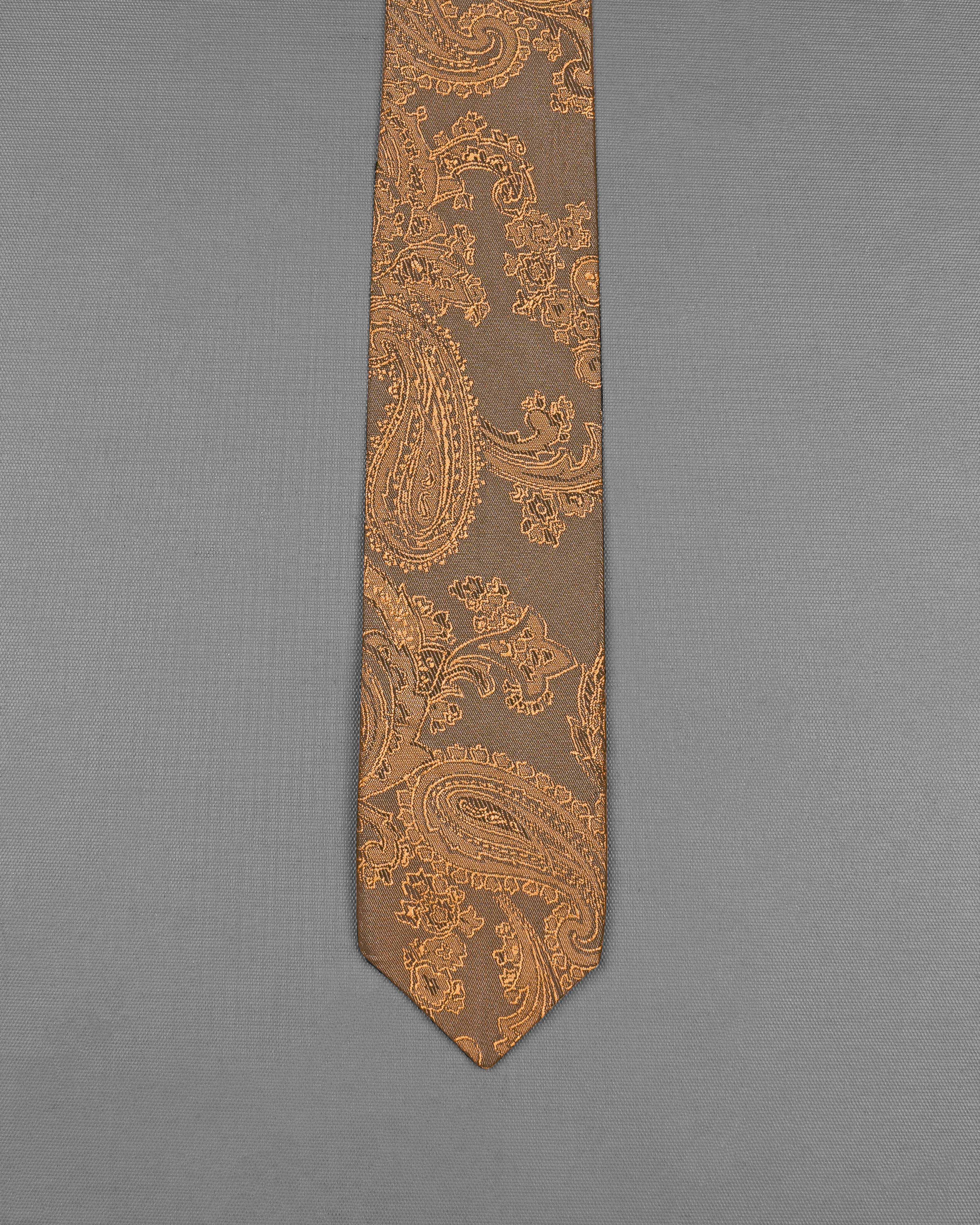 Muesli Copper and Eclipse Brown Two Tone Paisley Jacquard Tie with Pocket Square TP040