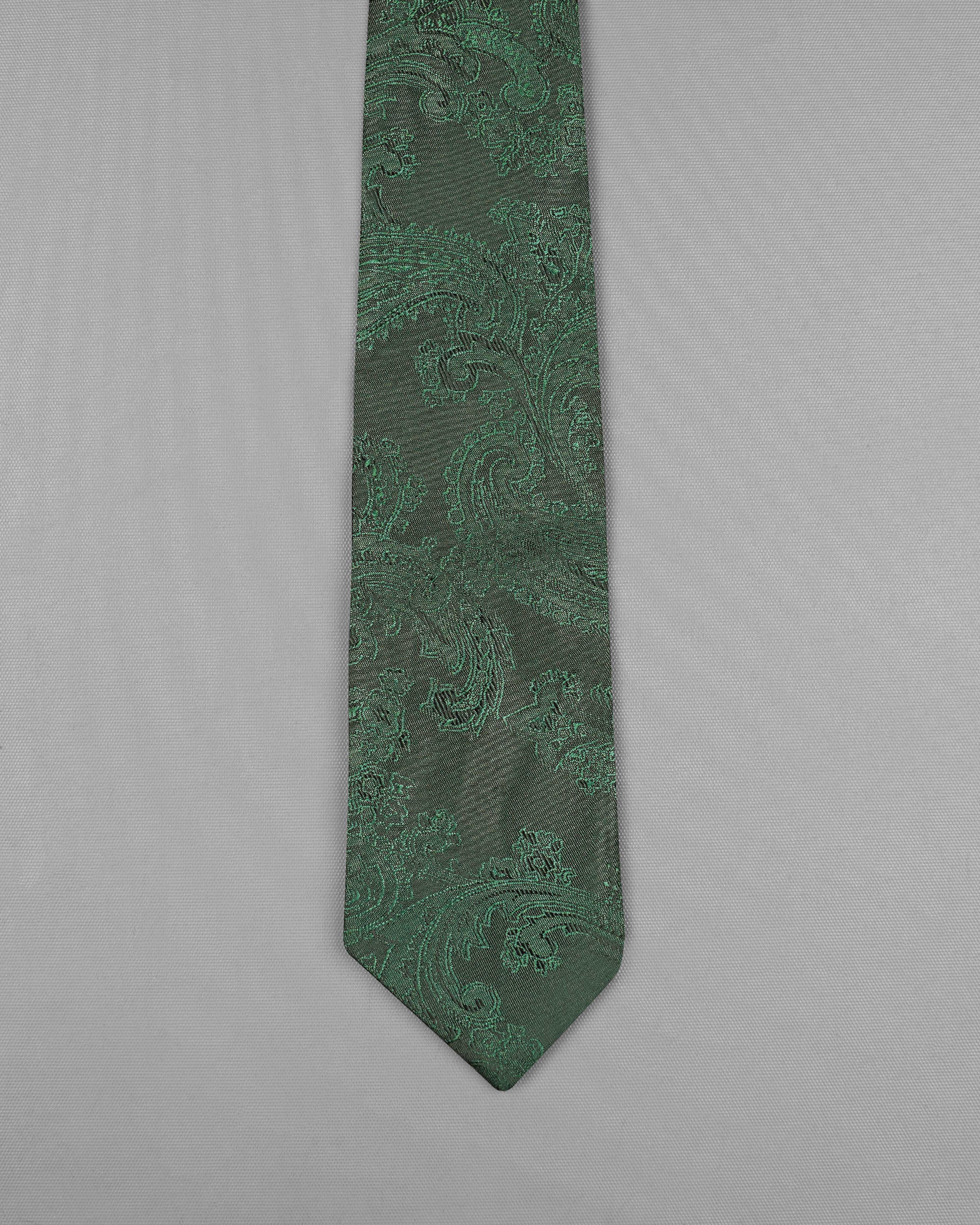 Limed Spruce Dark Green Paisley Jacquard Tie with Pocket Square TP041