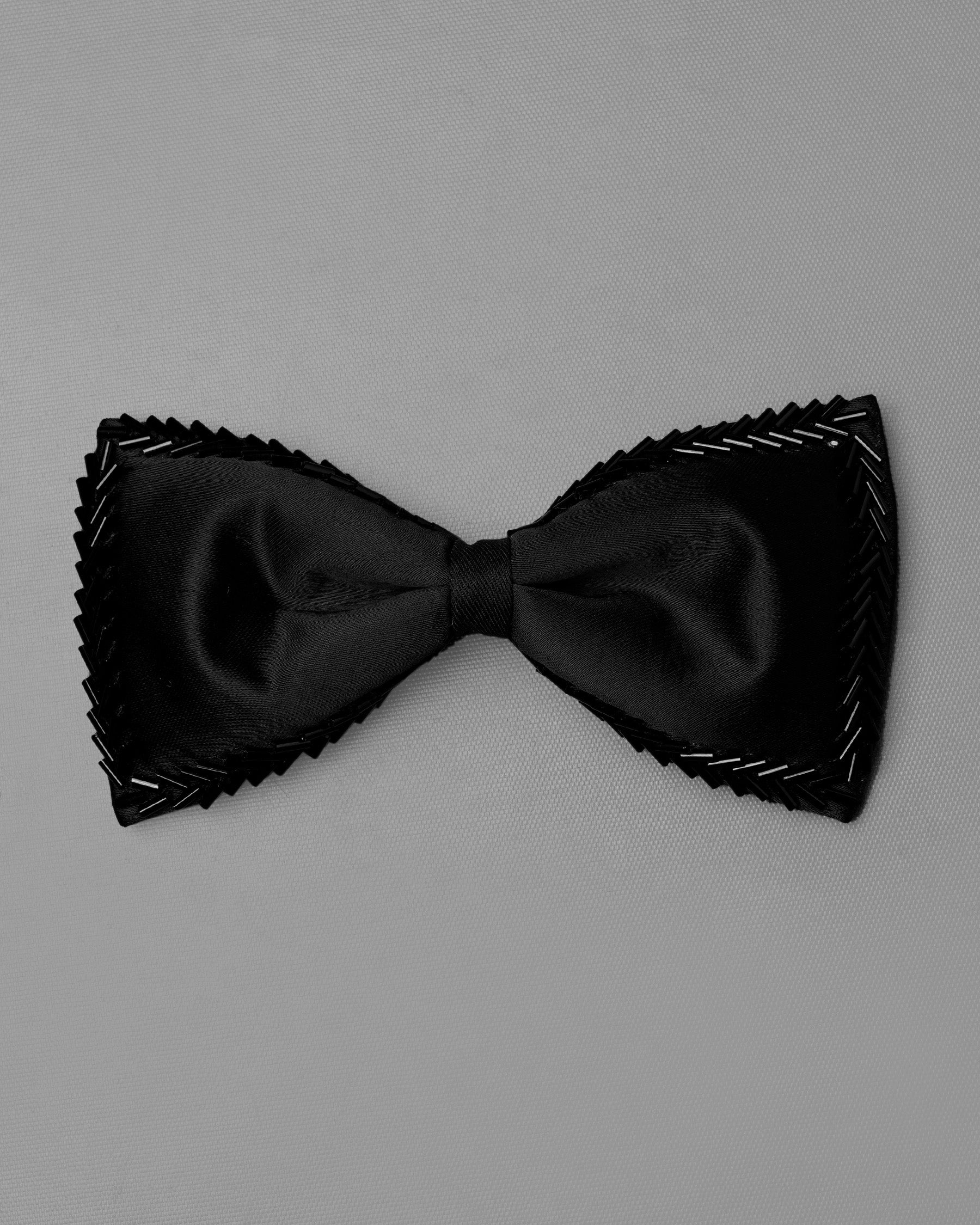 Jade Black Zig-Zag Embellished designed Bow-Tie with Pocket Square TP033