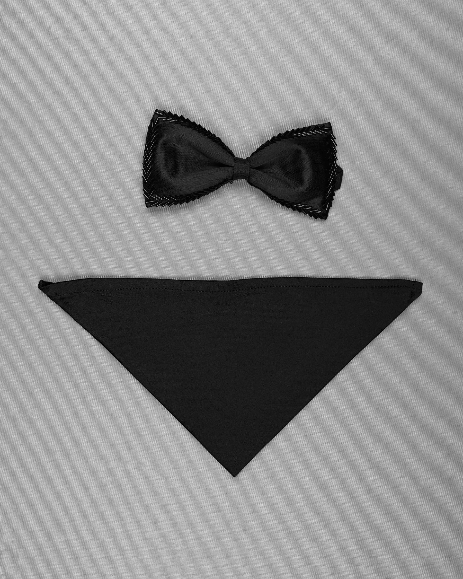 Jade Black Zig-Zag Embellished designed Bow-Tie with Pocket Square TP033