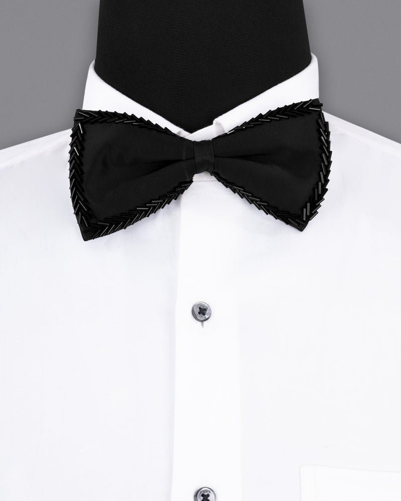 Jade Black Zig-Zag Embellished designed Bow-Tie with Pocket Square TP033