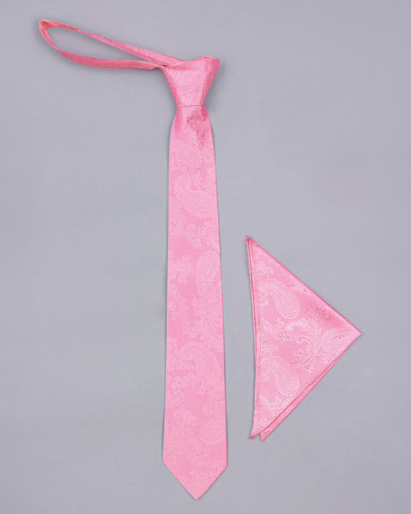 Taffy Pink Paisley Jacquard Tie with Free Pocket square