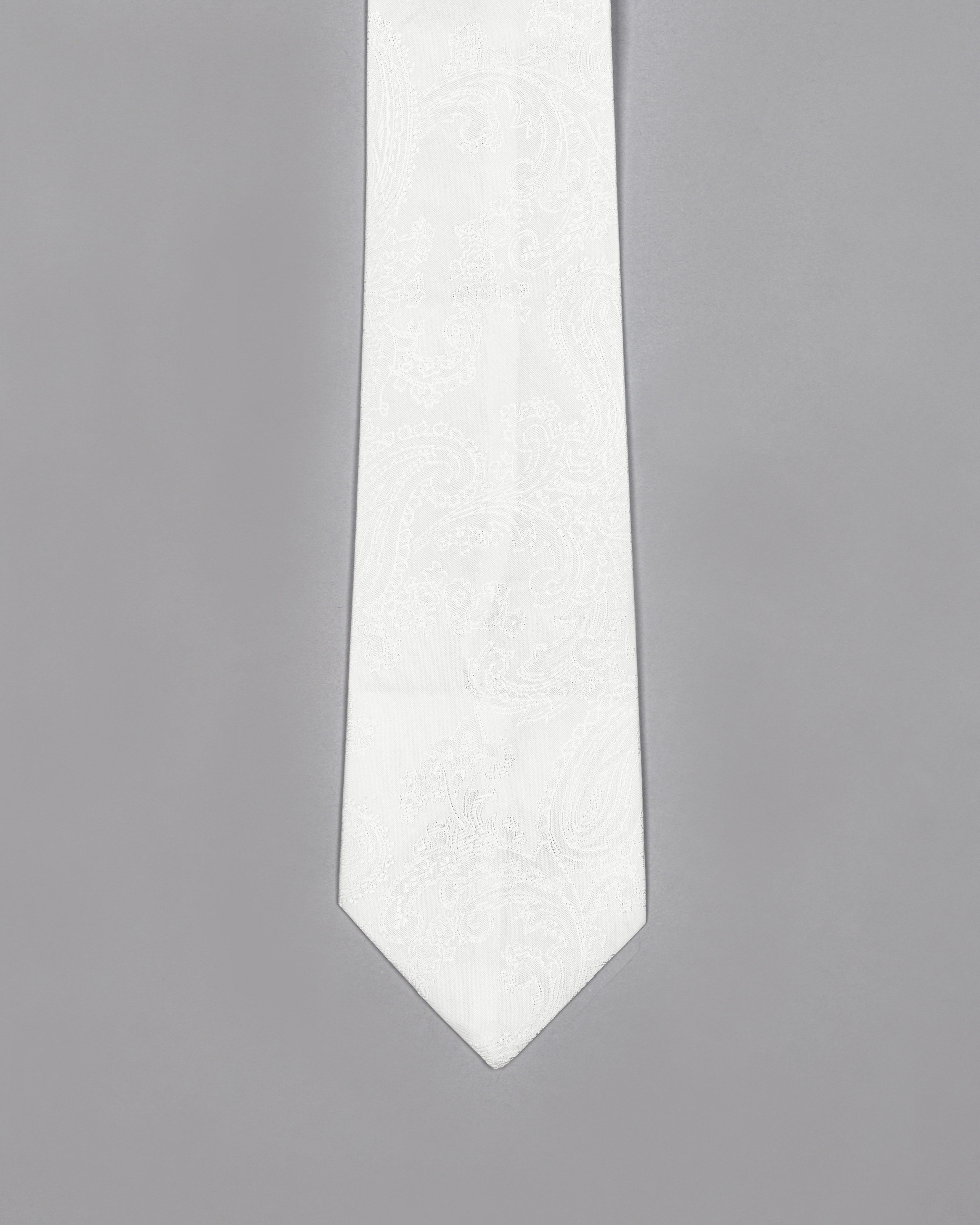 Bright White Paisley Jacquard Tie with Free Pocket square