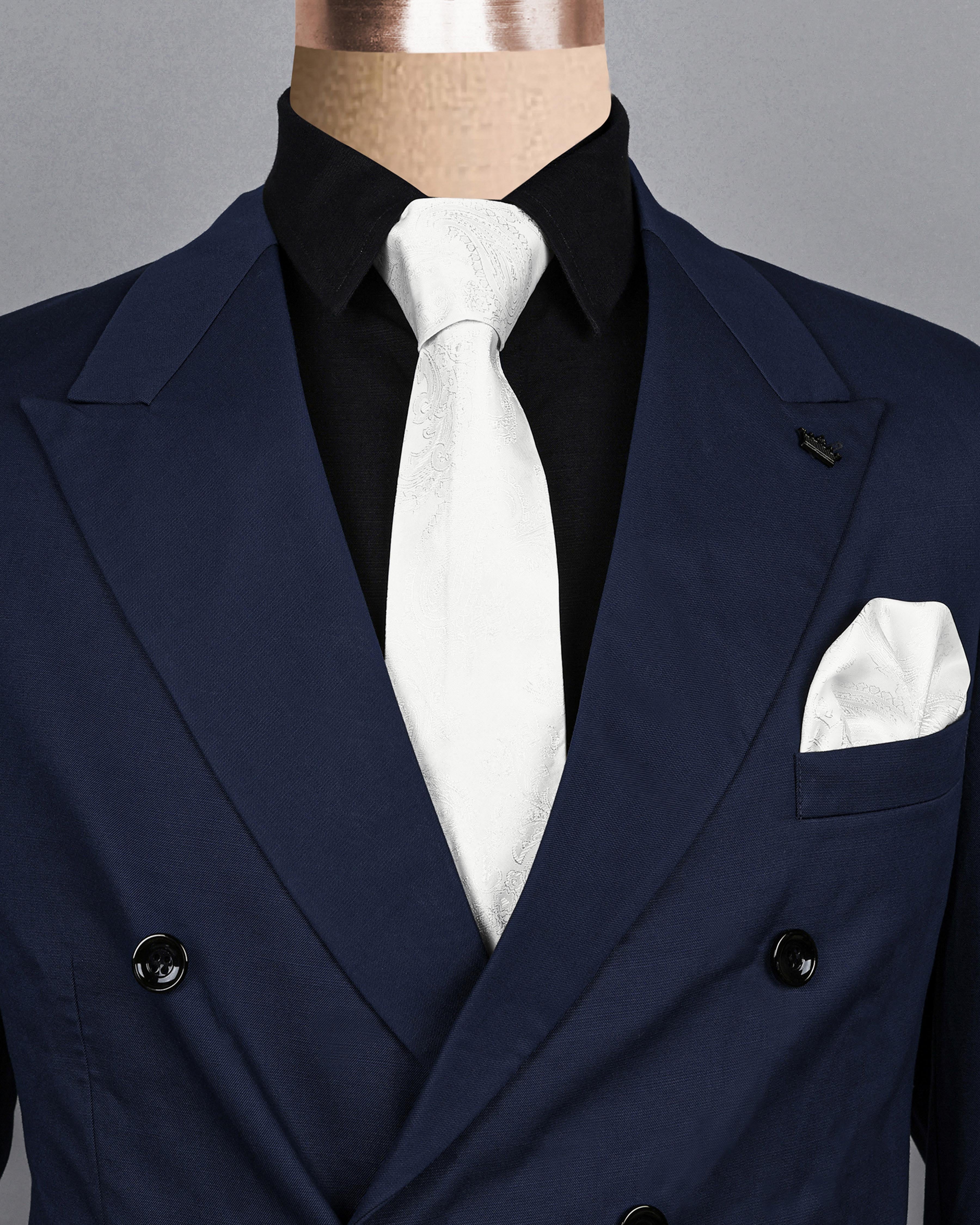 Bright White Paisley Jacquard Tie with Free Pocket square