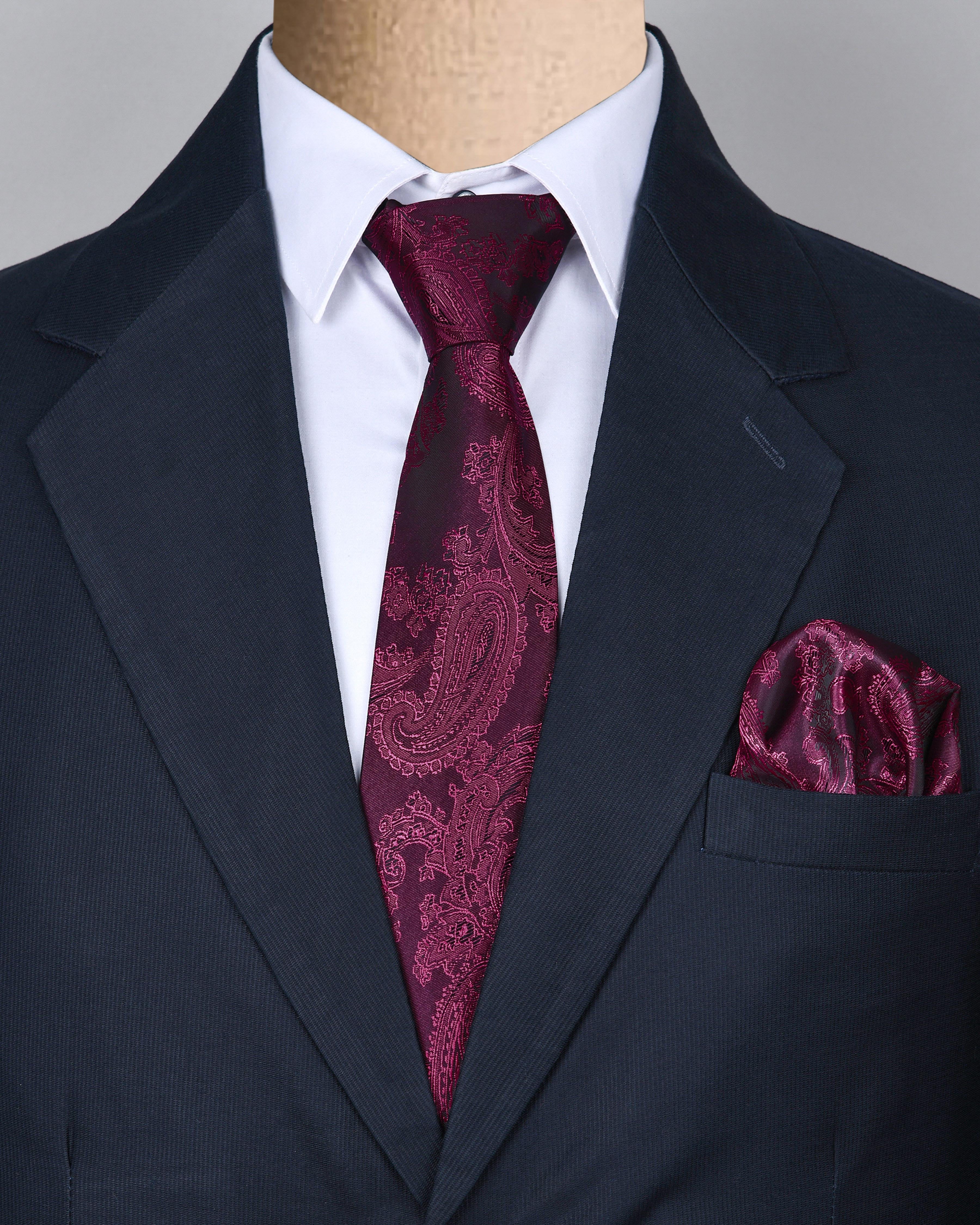 Maroon Paisley Jacquard Tie with Free Pocket square