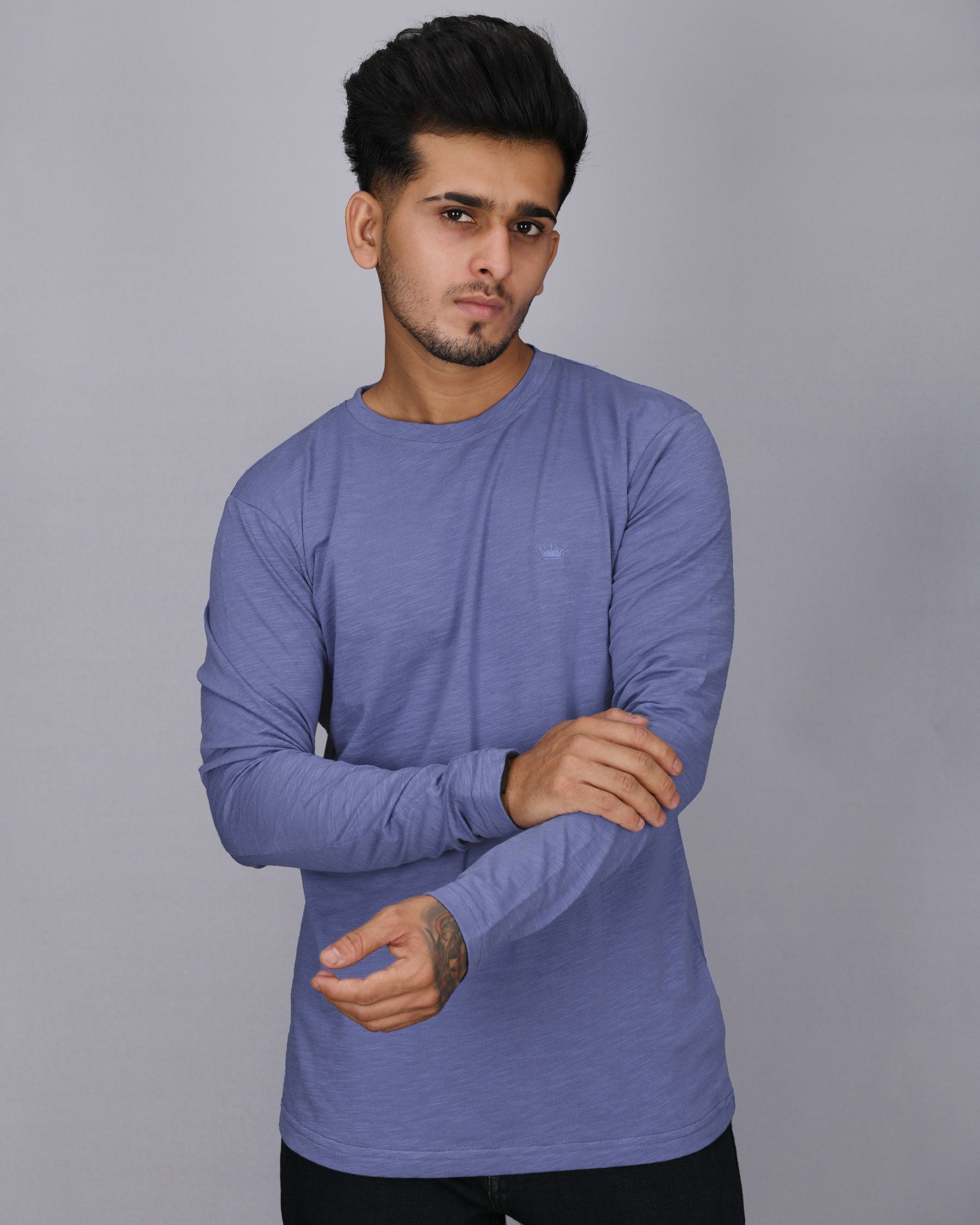 Cornflower Slubbed Full-Sleeve Super soft Supima Organic Cotton Jersey T-shirt TS142-S, TS142-M, TS142-L, TS142-XL, TS142-XXL