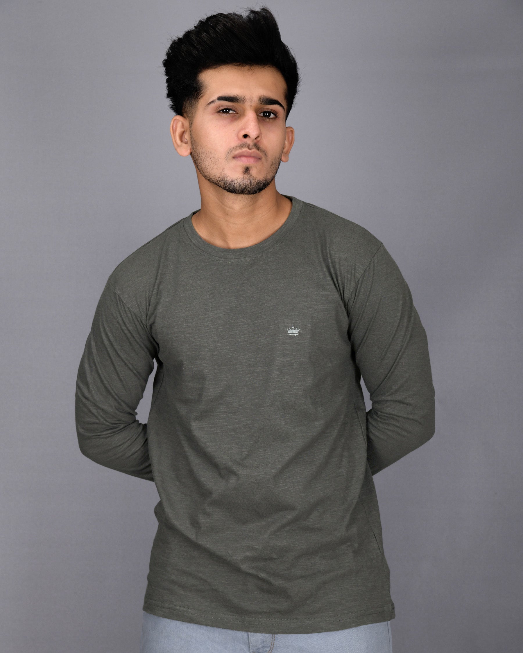 Fossil Grey Slubbed Full-Sleeve Super soft Supima Organic Cotton Jersey T-shirt TS145-S, TS145-M, TS145-L, TS145-XL, TS145-XXL