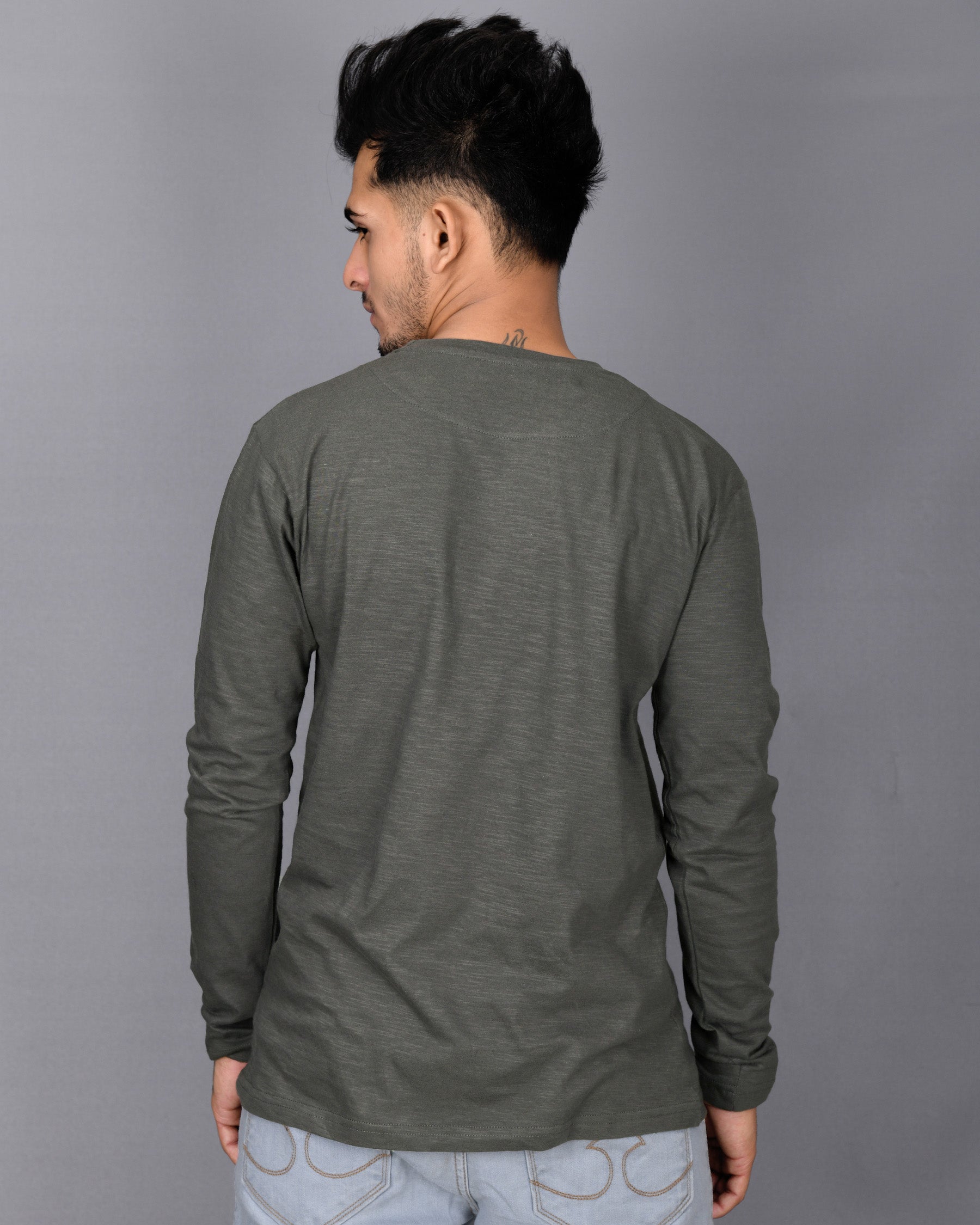 Fossil Grey Slubbed Full-Sleeve Super soft Supima Organic Cotton Jersey T-shirt TS145-S, TS145-M, TS145-L, TS145-XL, TS145-XXL