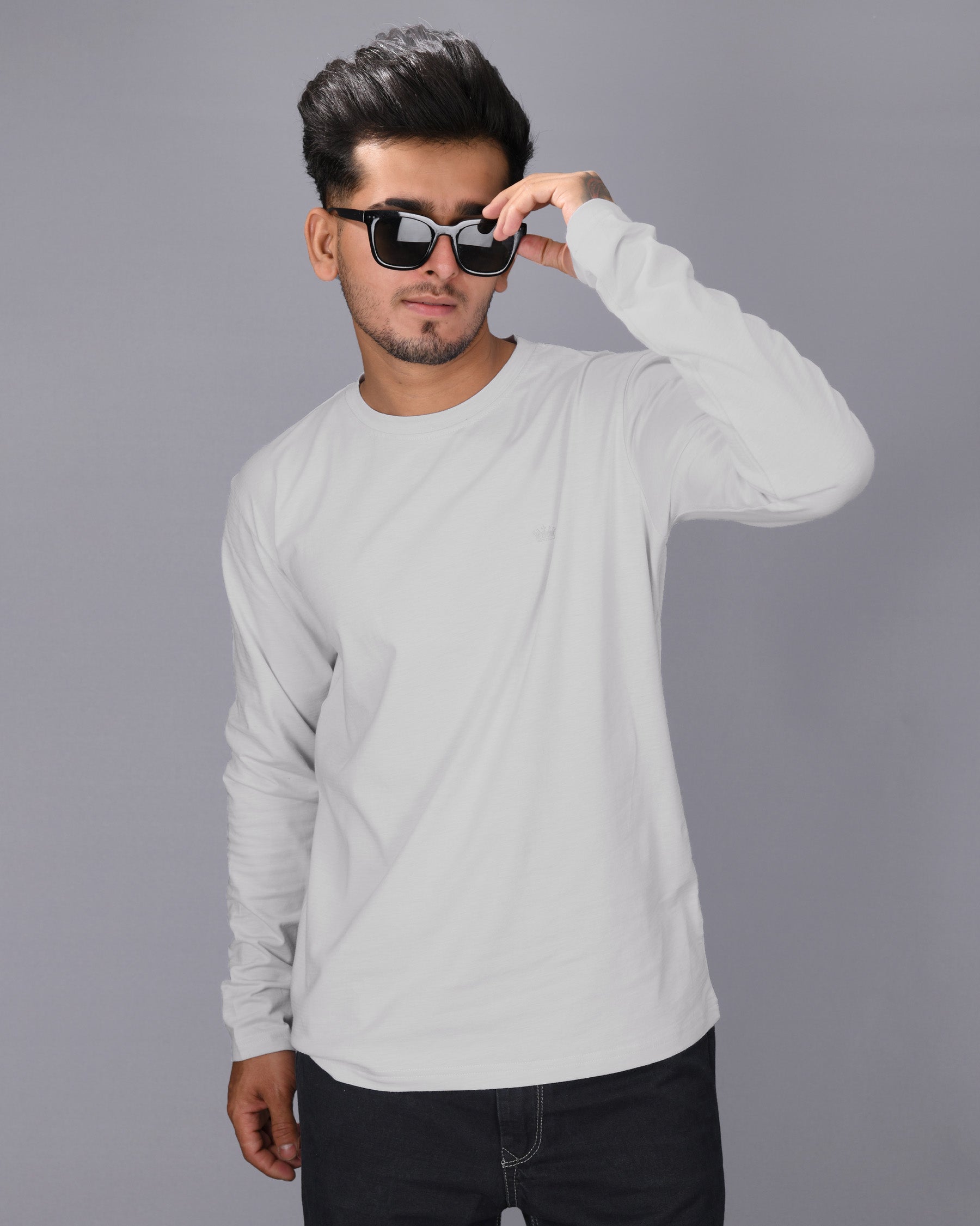 Light grey Slubbed Full-Sleeve Super soft Supima Organic Cotton Jersey T-shirt TS148-S, TS148-M, TS148-L, TS148-XL, TS148-XXL