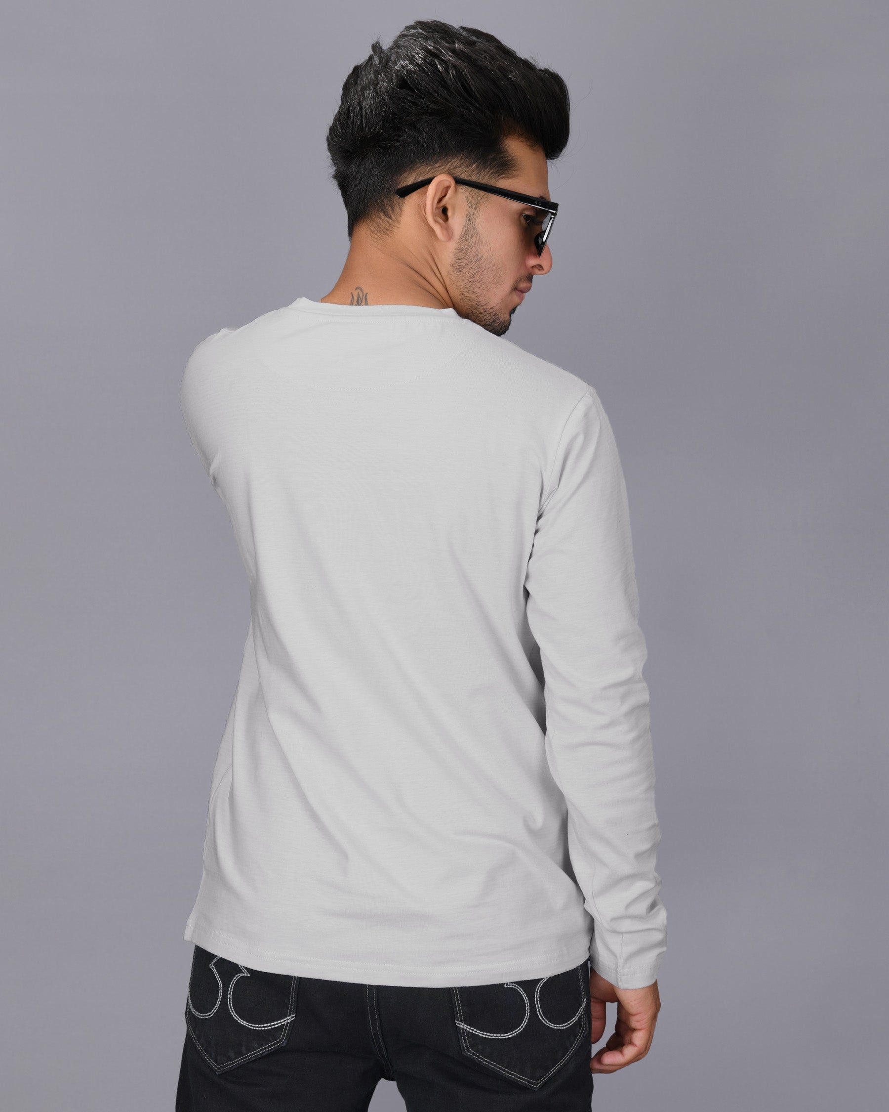 Light grey Slubbed Full-Sleeve Super soft Supima Organic Cotton Jersey T-shirt TS148-S, TS148-M, TS148-L, TS148-XL, TS148-XXL