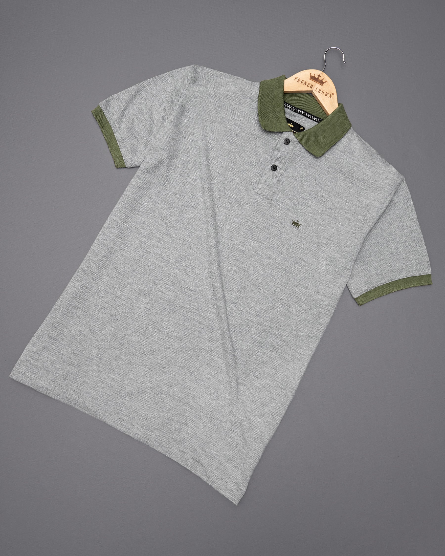 Pumice Grey with Contrast Collar Super Soft Premium Cotton Mercerised Pique Polo