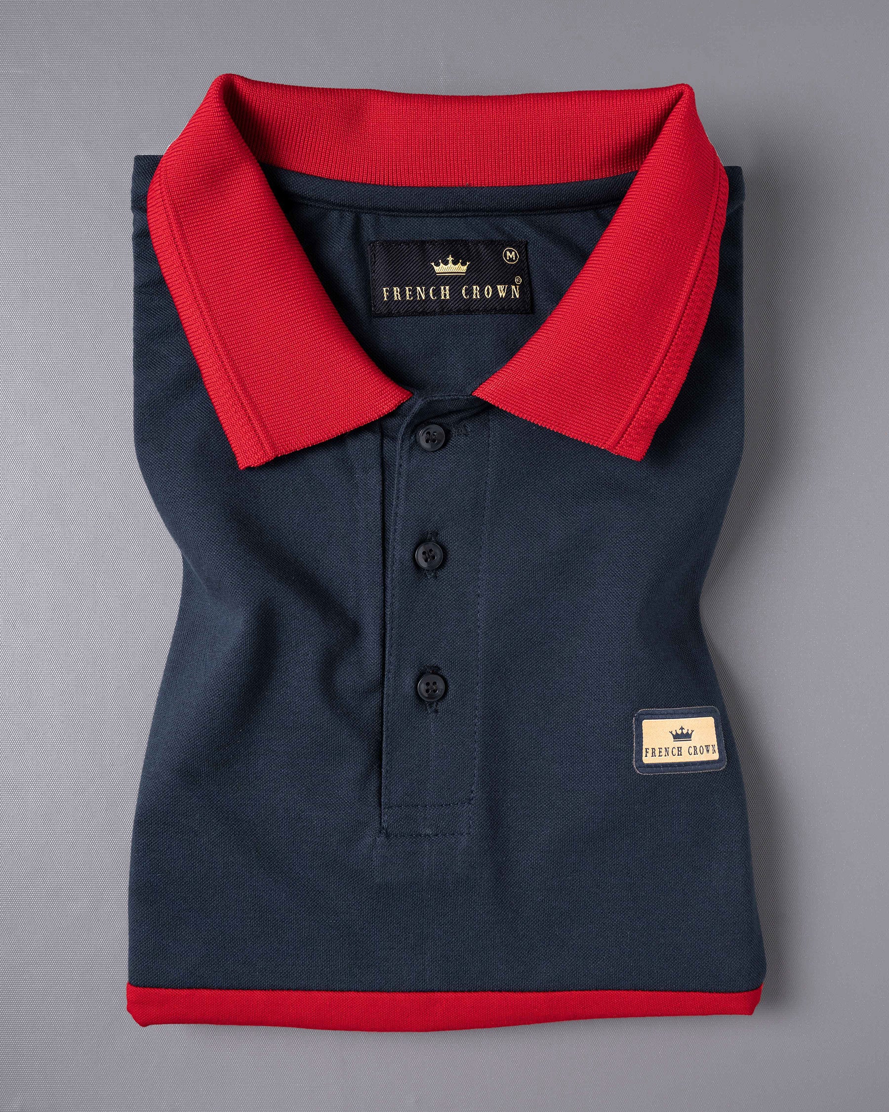 Navy Blue with Shiraz Red Super Soft Premium Cotton Mercerised Pique Polo