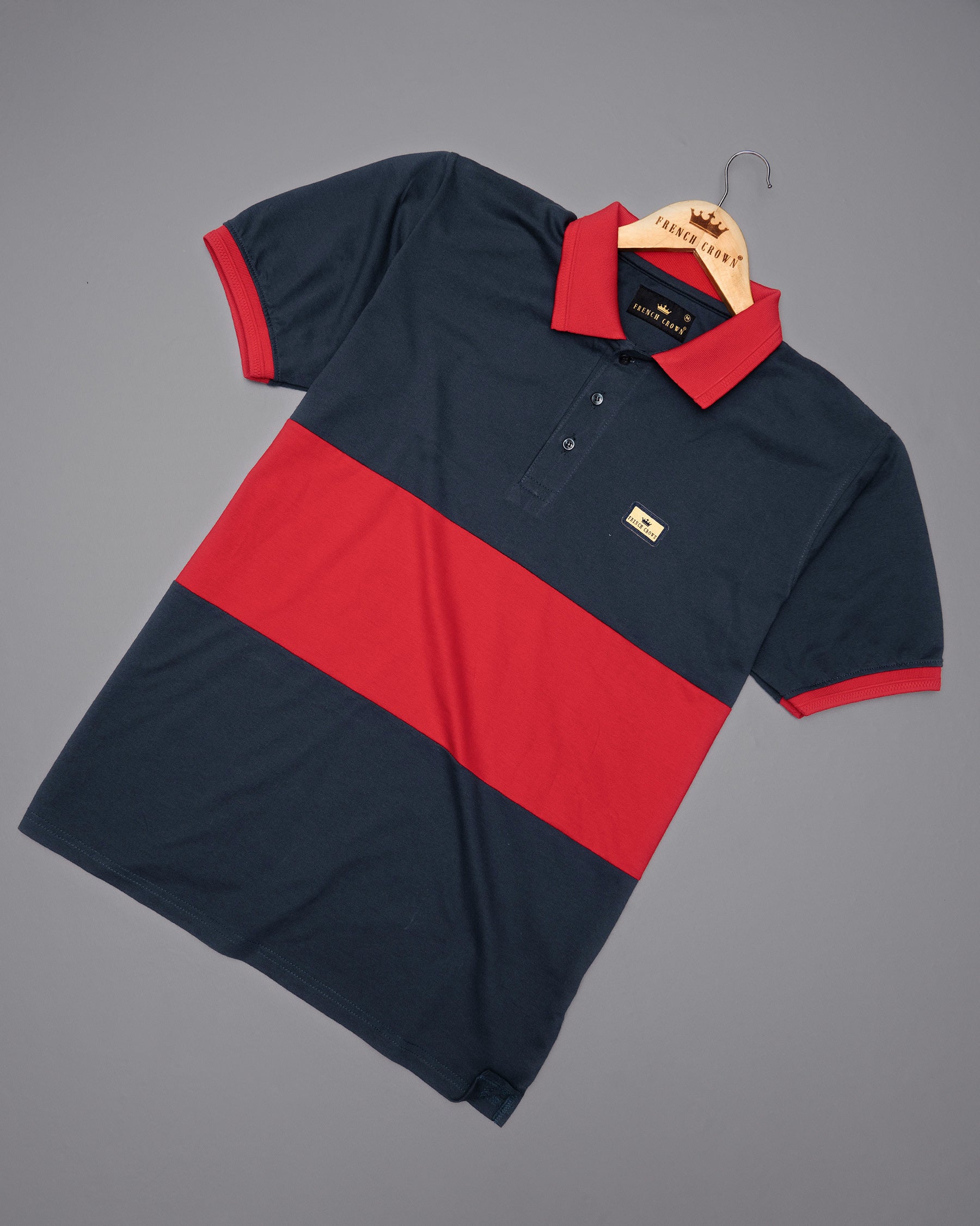 Navy Blue with Shiraz Red Super Soft Premium Cotton Mercerised Pique Polo