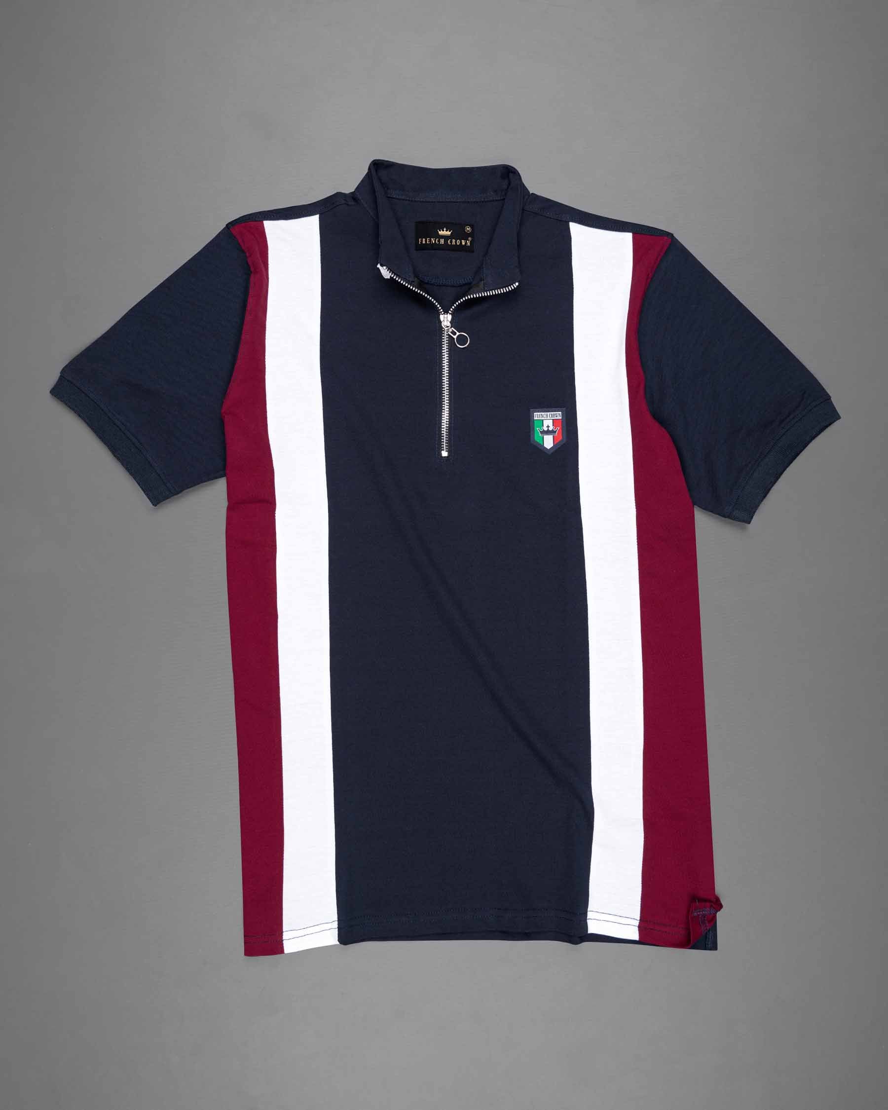 Falu Red with Bright White and Ebony Clay Designer Mercerised Pique Polo