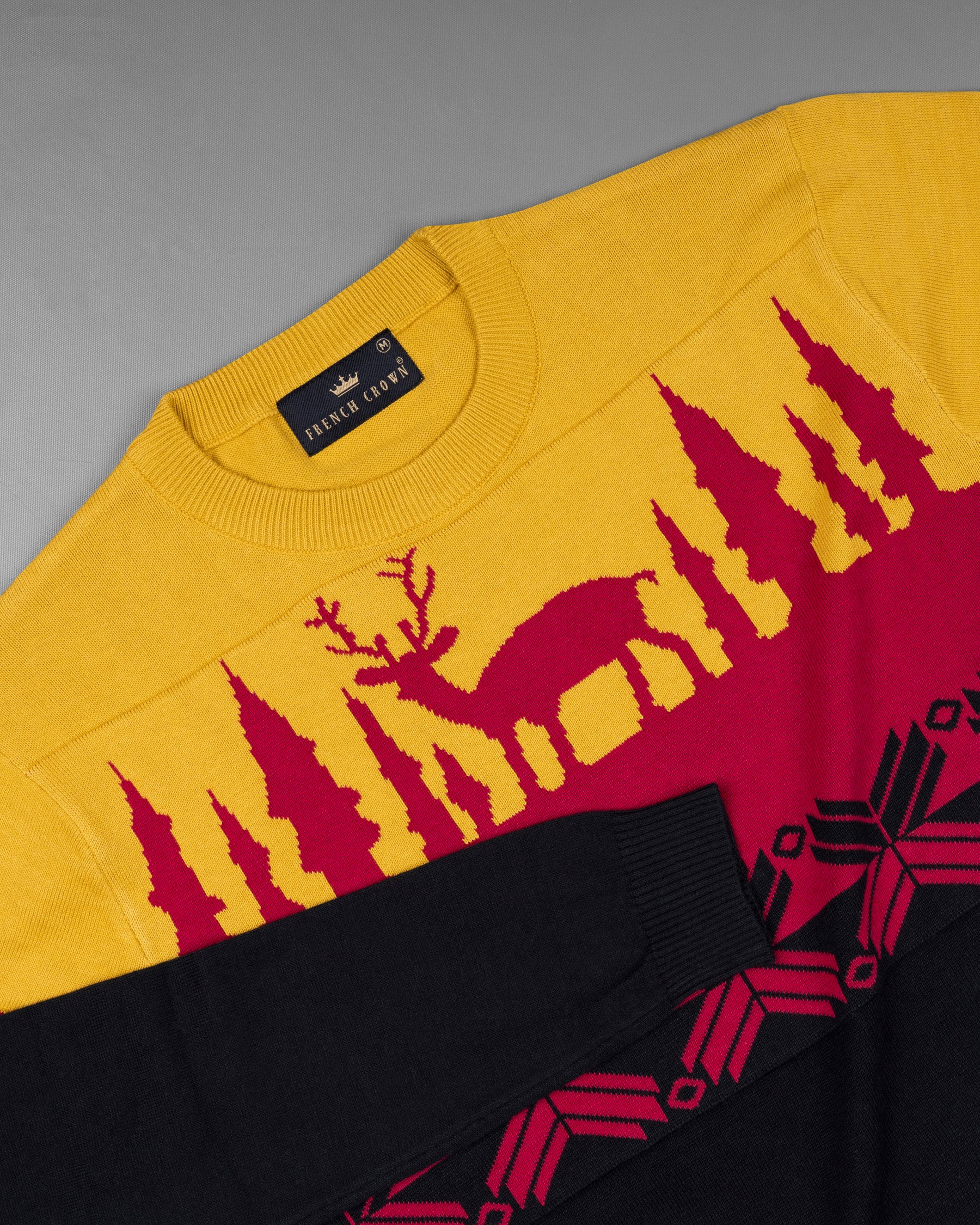 Gold Tips with Carmine Red and Black Jacquard Deer Textured Super Soft Premium Jersey Sweatshirt TS513-S, TS513-M, TS513-L, TS513-XL, TS513-XXL