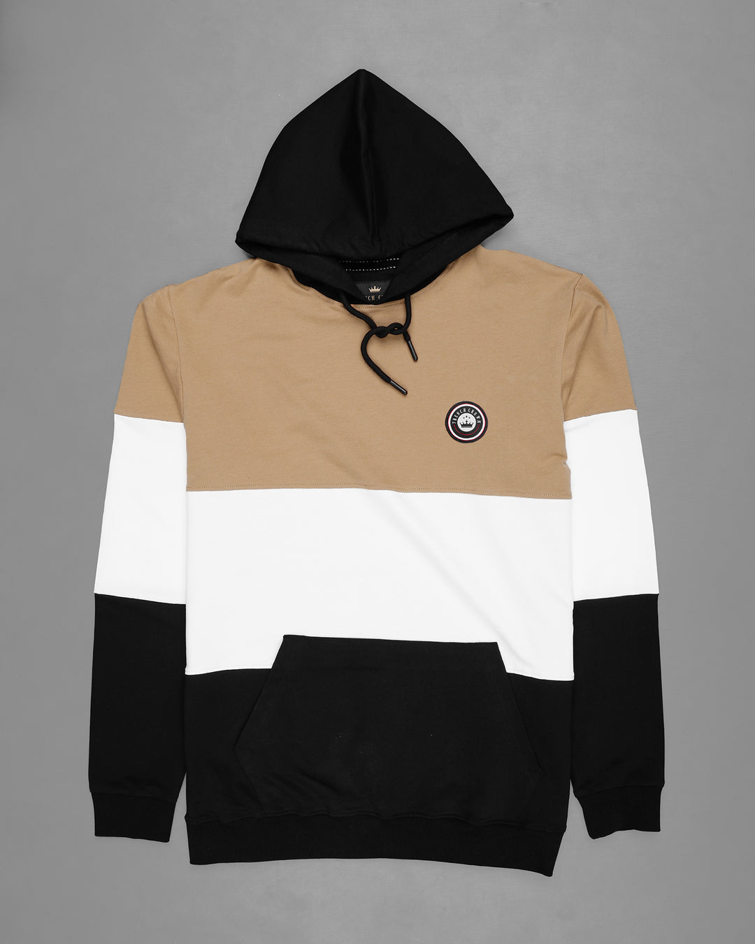 Cashmere Light Brown and Bright White With Black Full Sleeves Super Soft  Premium Hoodie Shirt Neck Sweatshirt For Men.