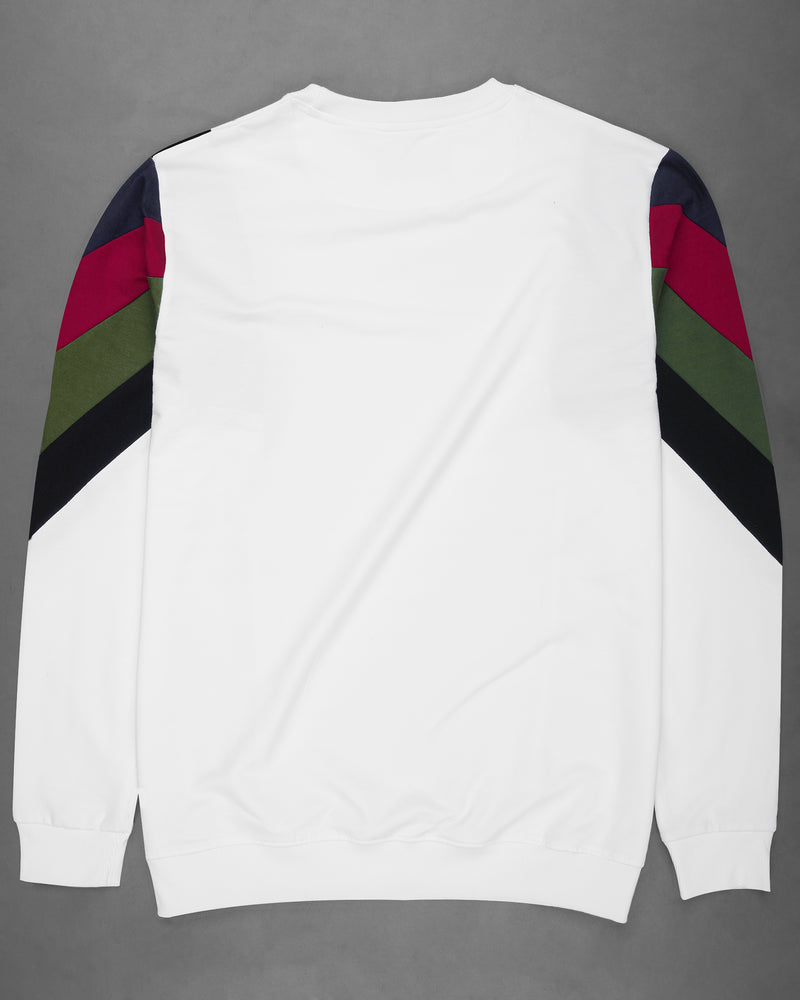Bright White With Multicolour Patch Work Sweatshirt TS579-S, TS579-M, TS579-L, TS579-XL, TS579-XXL, TS579-3XL, TS579-4XL