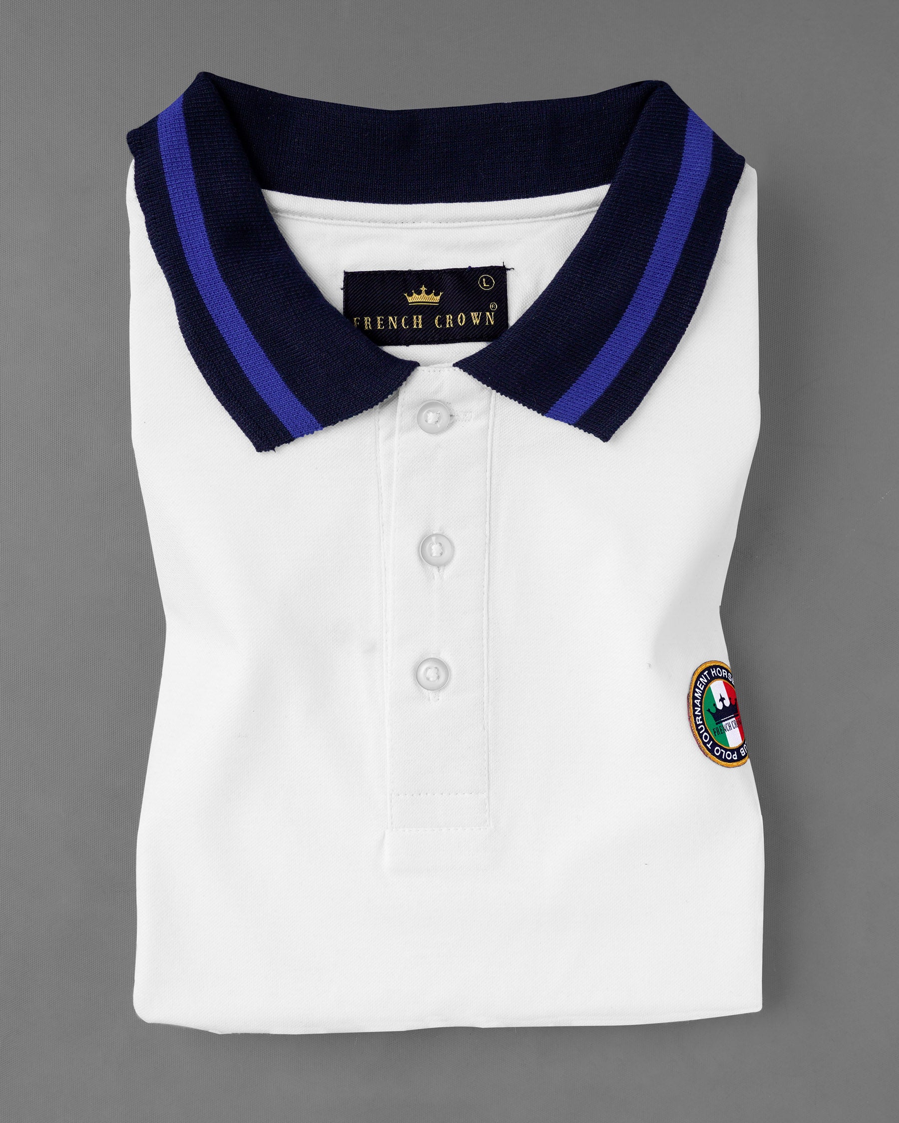 Bright White With Navy and royal Blue Collar Super Soft Organic Pique Polo TS593-S, TS593-M, TS593-L, TS593-XL, TS593-XXL, TS593-3XL, TS593-4XL