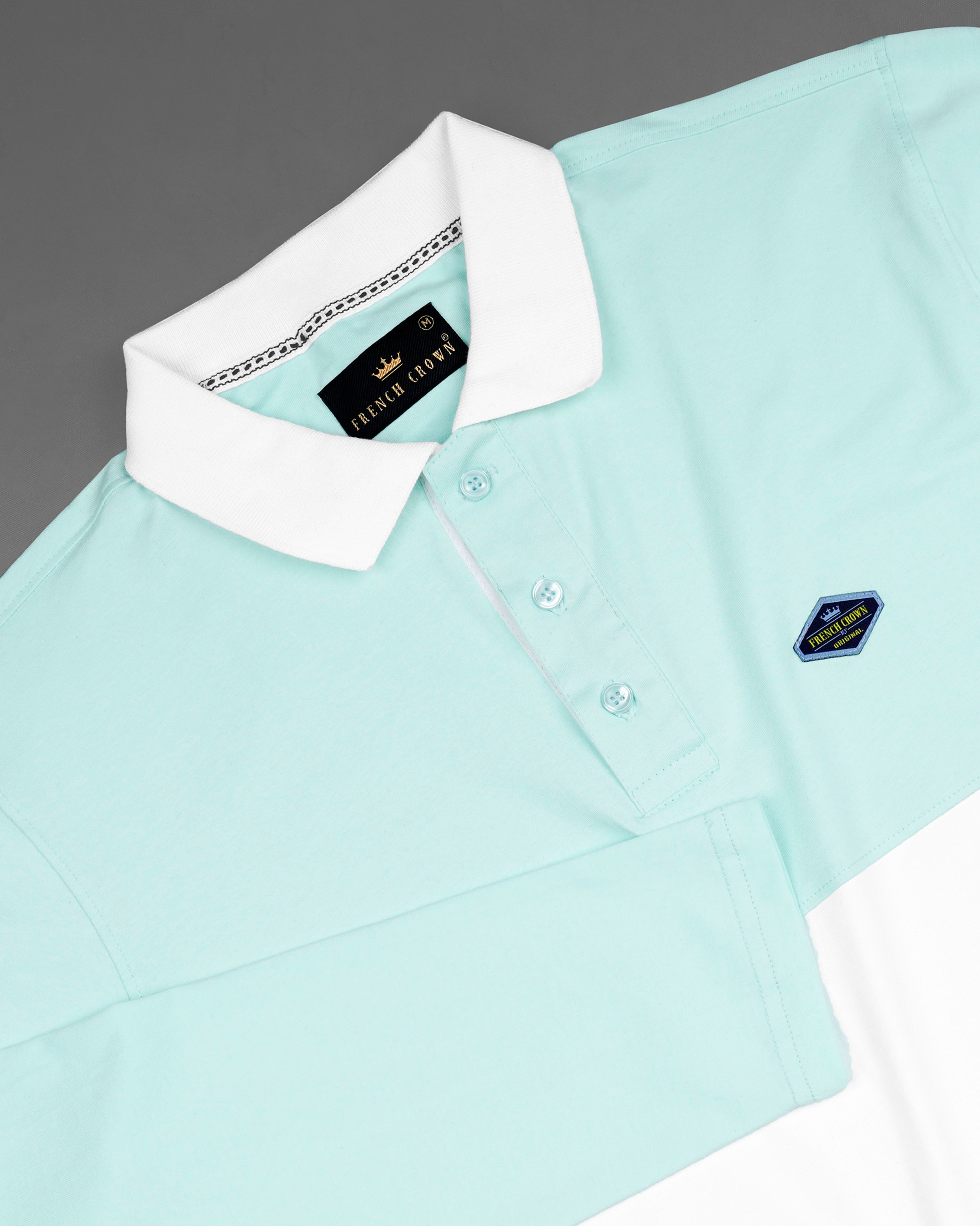 Botticelli Sea Blue with White Patch Design Organic Cotton Mercerised Pique Polo TS599-S, TS599-M, TS599-L, TS599-XL, TS599-XXL