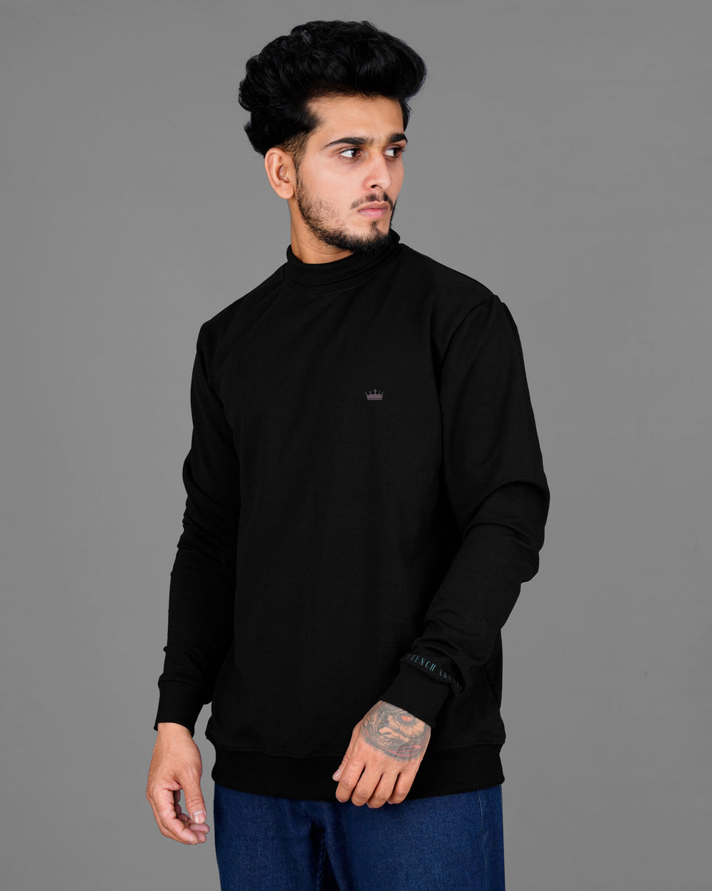 JADE BLACK SOFT PREMIUM COTTON TURTLENECK PULLOVER