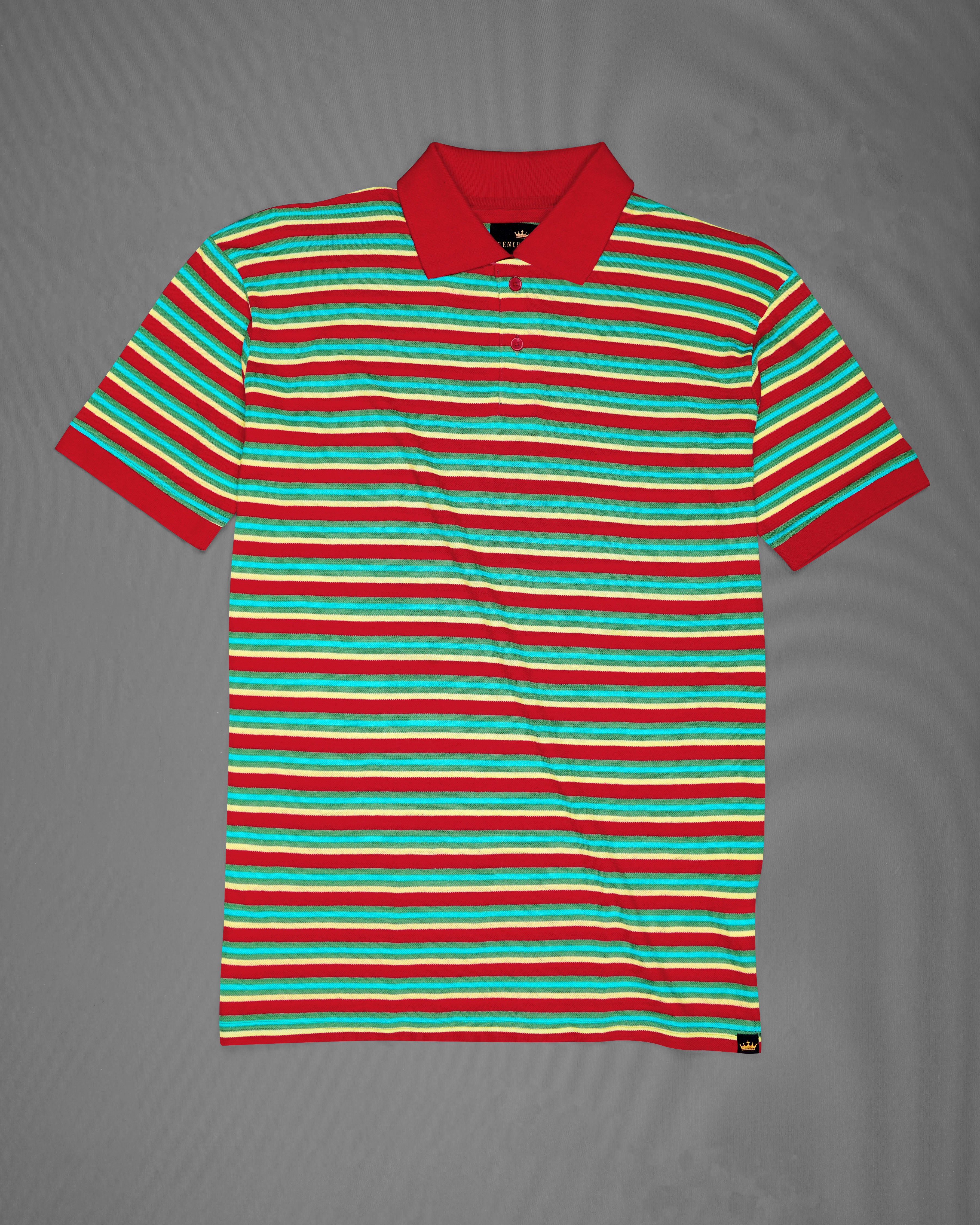 Shiraz Red and Viridian Green Multicolour Striped Super Soft Organic Cotton Mercerised Pique Polo TS625-S, TS625-M, TS625-L, TS625-XL, TS625-XXL