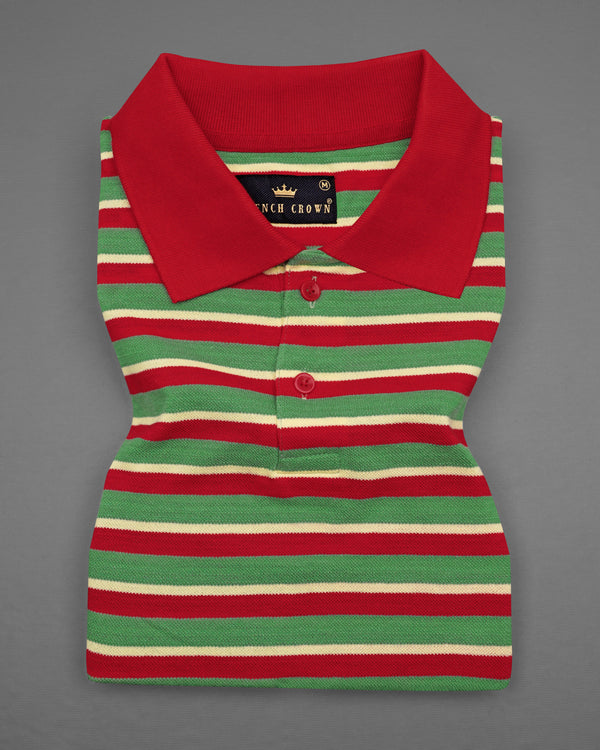 Moss Green with Mexican Red Multicolour Striped Striped Super Soft Organic Cotton Pique Polo 
TS628-M, TS628-M, TS628-E, TS628-XL, TS628-XXL, TS628-3XL, TS628-4XL