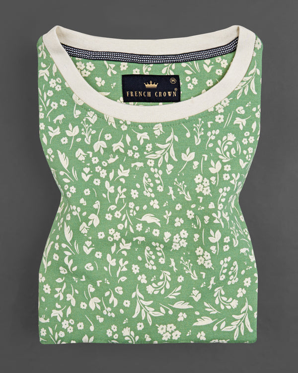 Oxley Green with Eggshell Cream Ditsy Printed Premium Organic Cotton Jersey T-shirt TS660-S, TS660-M, TS660-L, TS660-XL, TS660-XXL