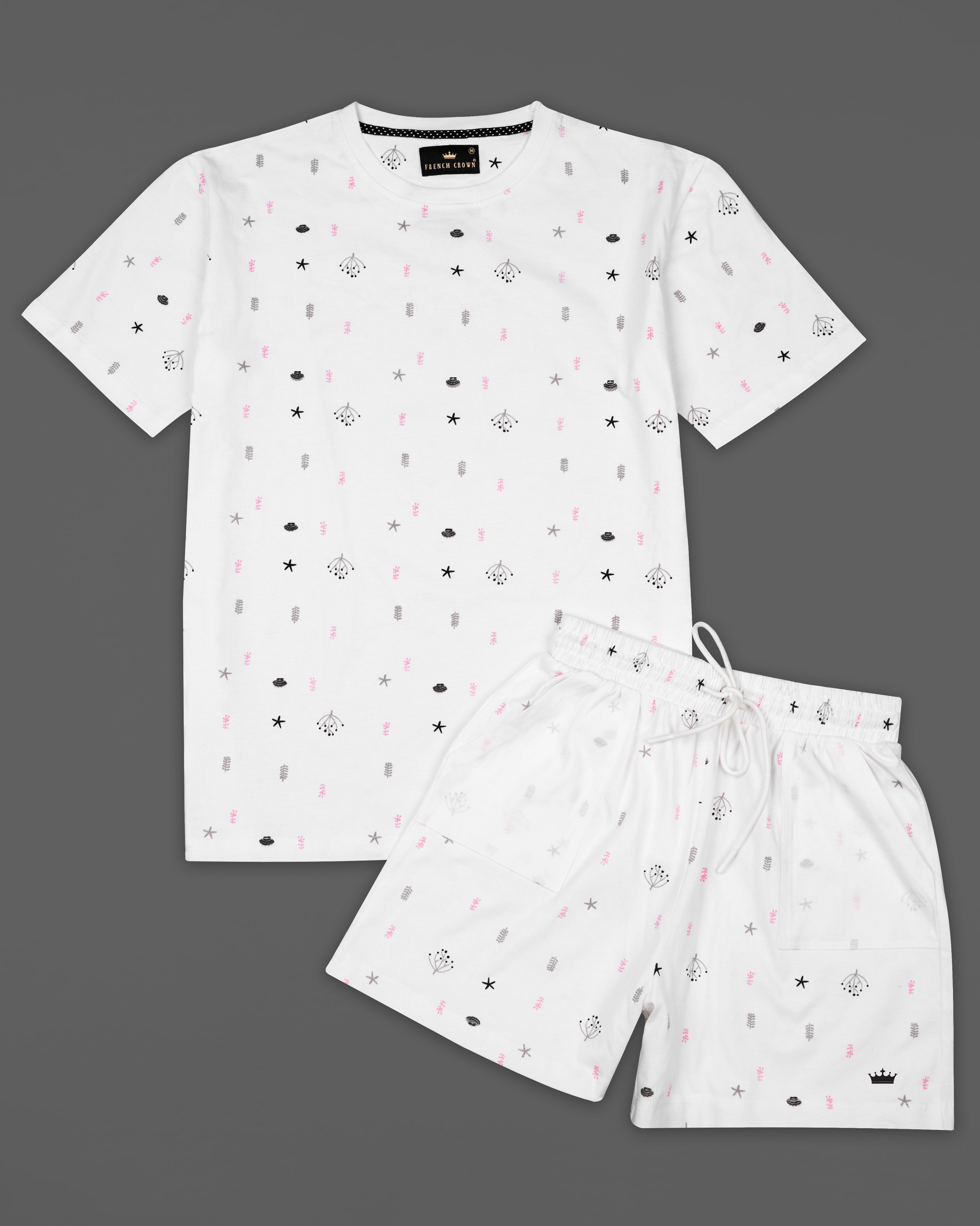 Bright White Printed Organic Cotton T-shirt with Premium Cotton Shorts Combo TS661-SR175-S, TS661-SR175-M, TS661-SR175-L, TS661-SR175-XL, TS661-SR175-XXL