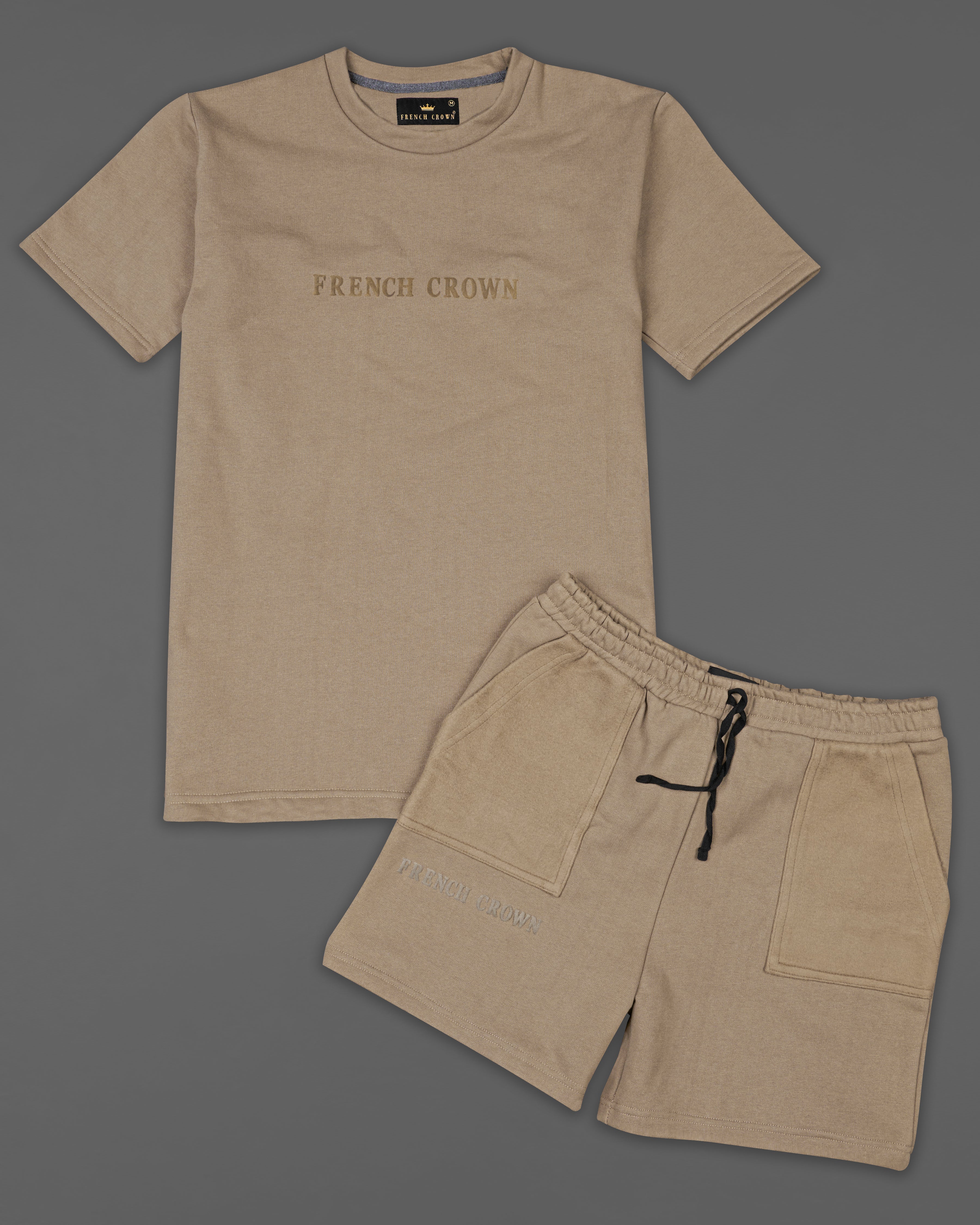 Pale Oyster Brown Premium Cotton T-shirt with Shorts Combo TS695-SR173-S, TS695-SR173-M, TS695-SR173-L, TS695-SR173-XL, TS695-SR173-XXL
