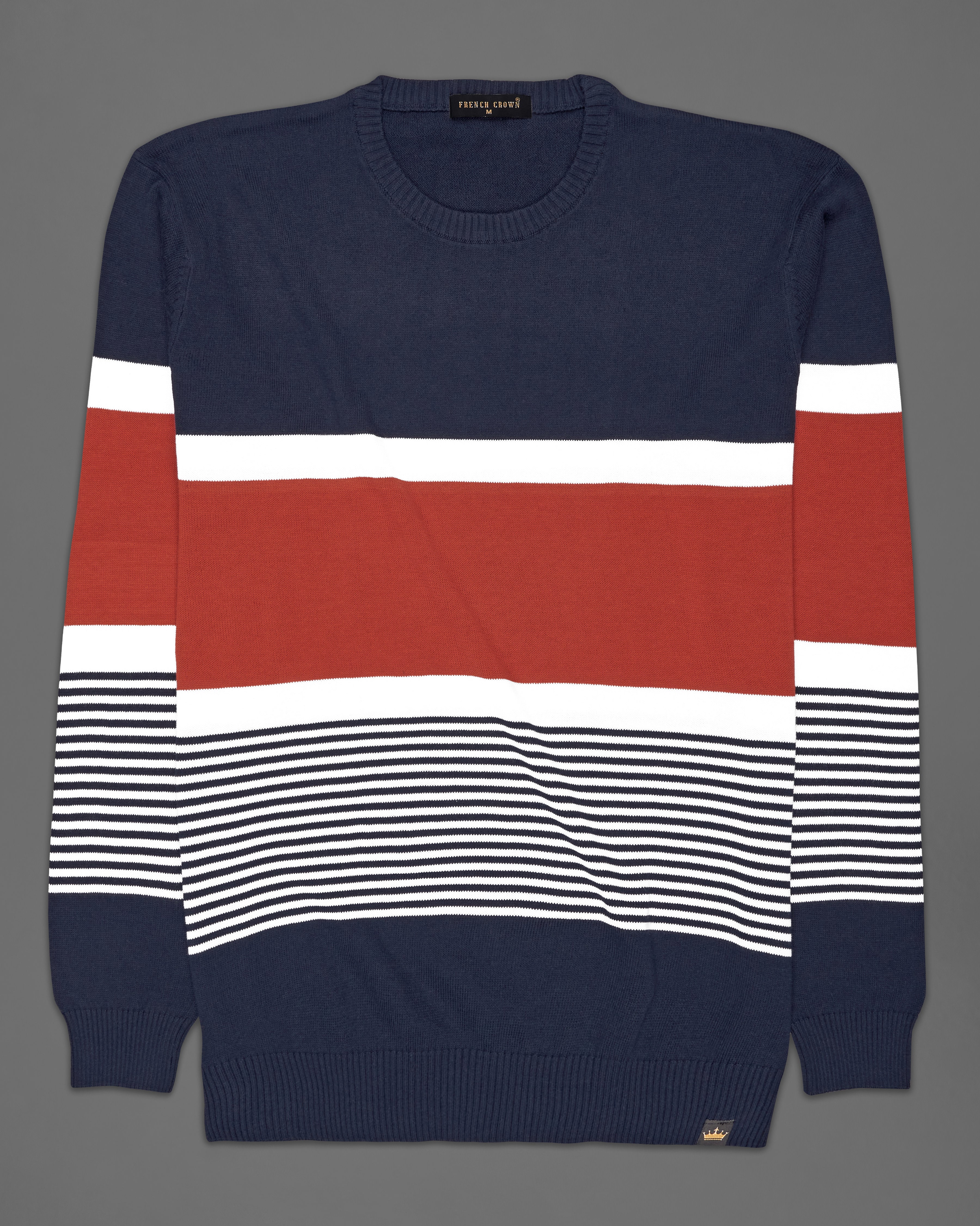 Ebony Navy Blue with Carmine Red and White Striped Premium Interlock Cotton Fabric Sweatshirt TS702-S, TS702-M, TS702-L, TS702-XL, TS702-XXL