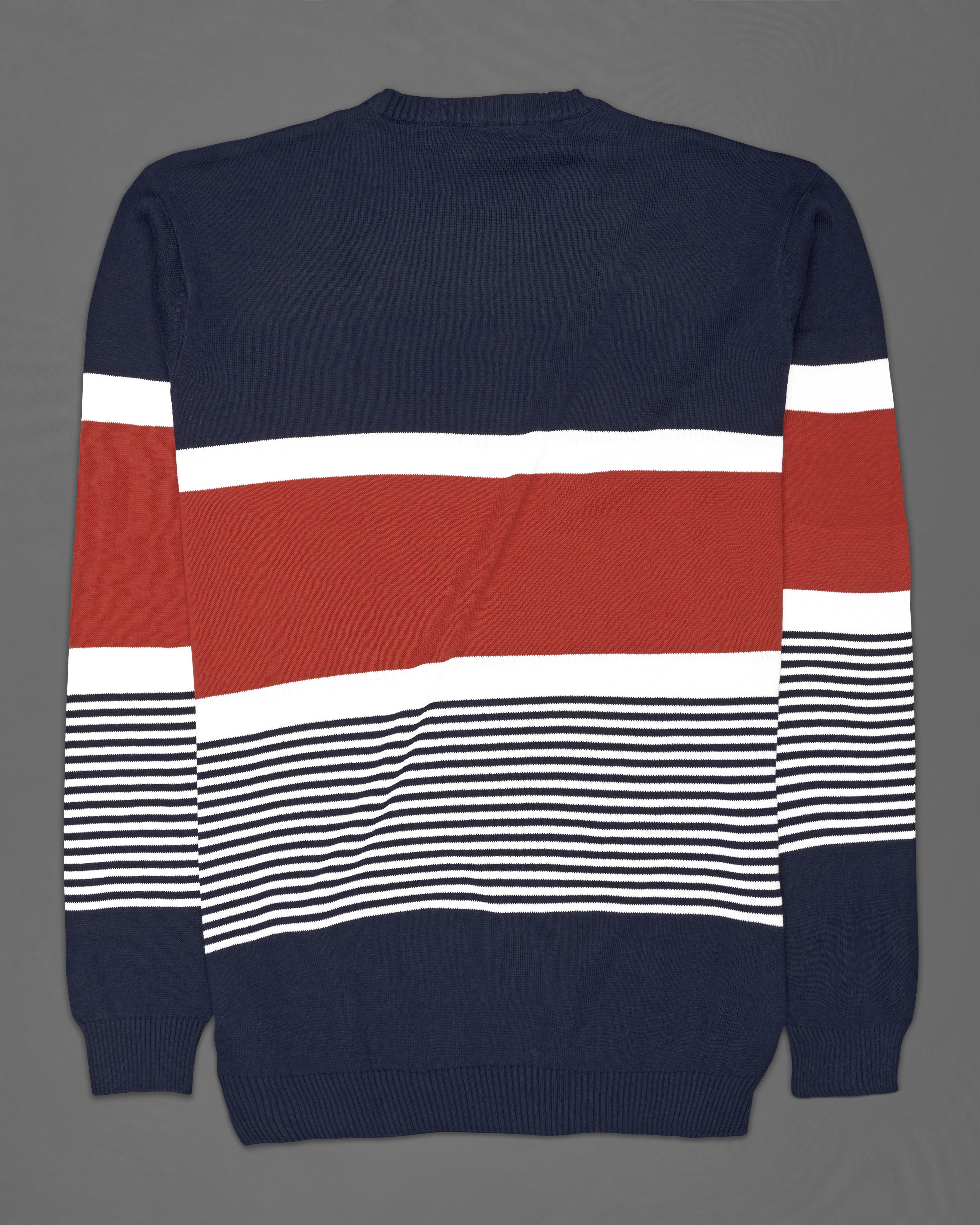 Ebony Navy Blue with Carmine Red and White Striped Premium Interlock Cotton Fabric Sweatshirt TS702-S, TS702-M, TS702-L, TS702-XL, TS702-XXL