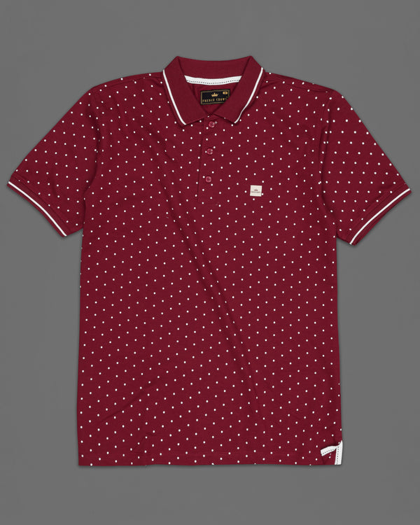 Claret Red Polka Dotted Organic Cotton Pique Polo TS750-S, TS750-M, TS750-L, TS750-XL, TS750-XXL