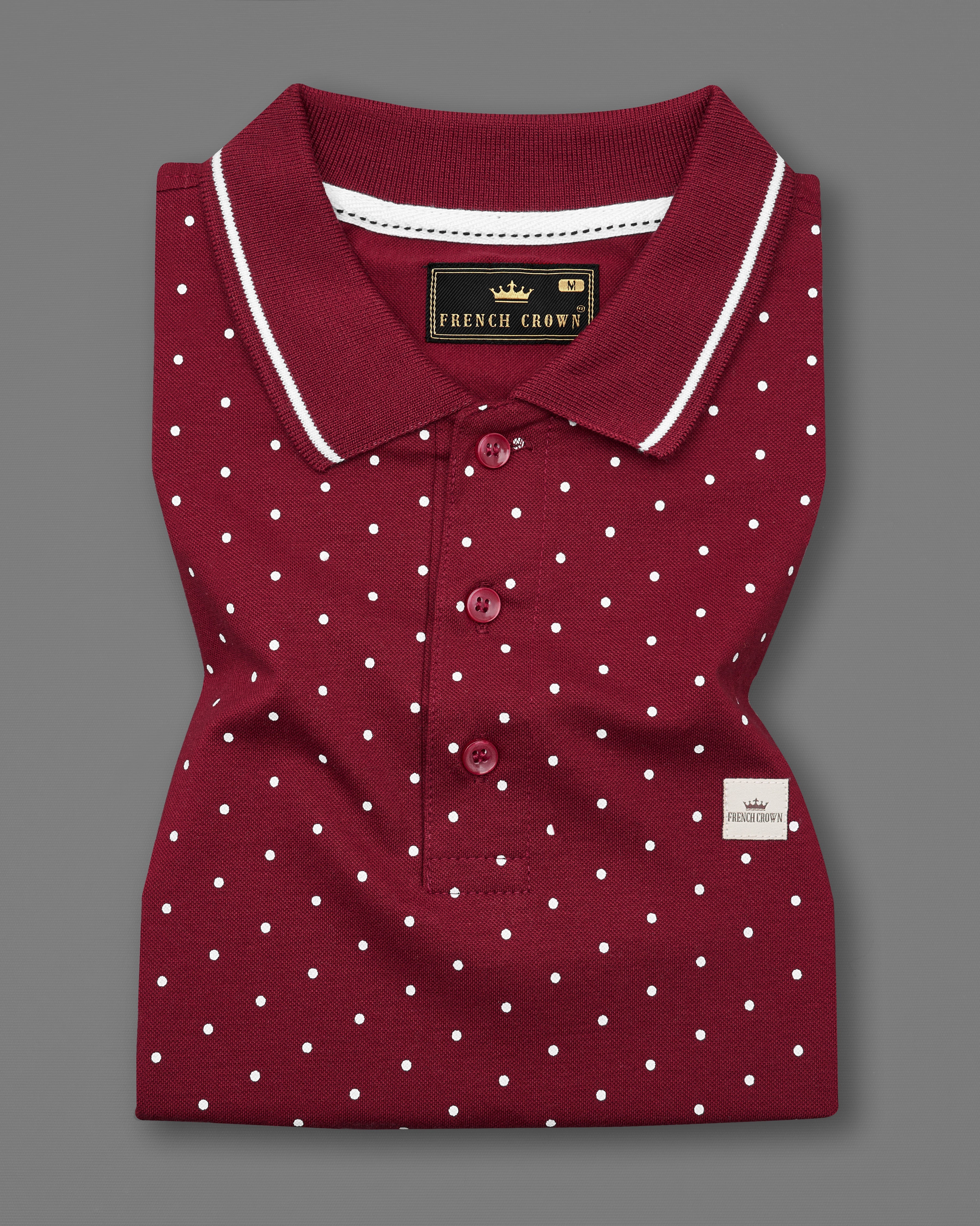 Claret Red Polka Dotted Organic Cotton Mercerised Pique Polo TS750-S, TS750-M, TS750-L, TS750-XL, TS750-XXL