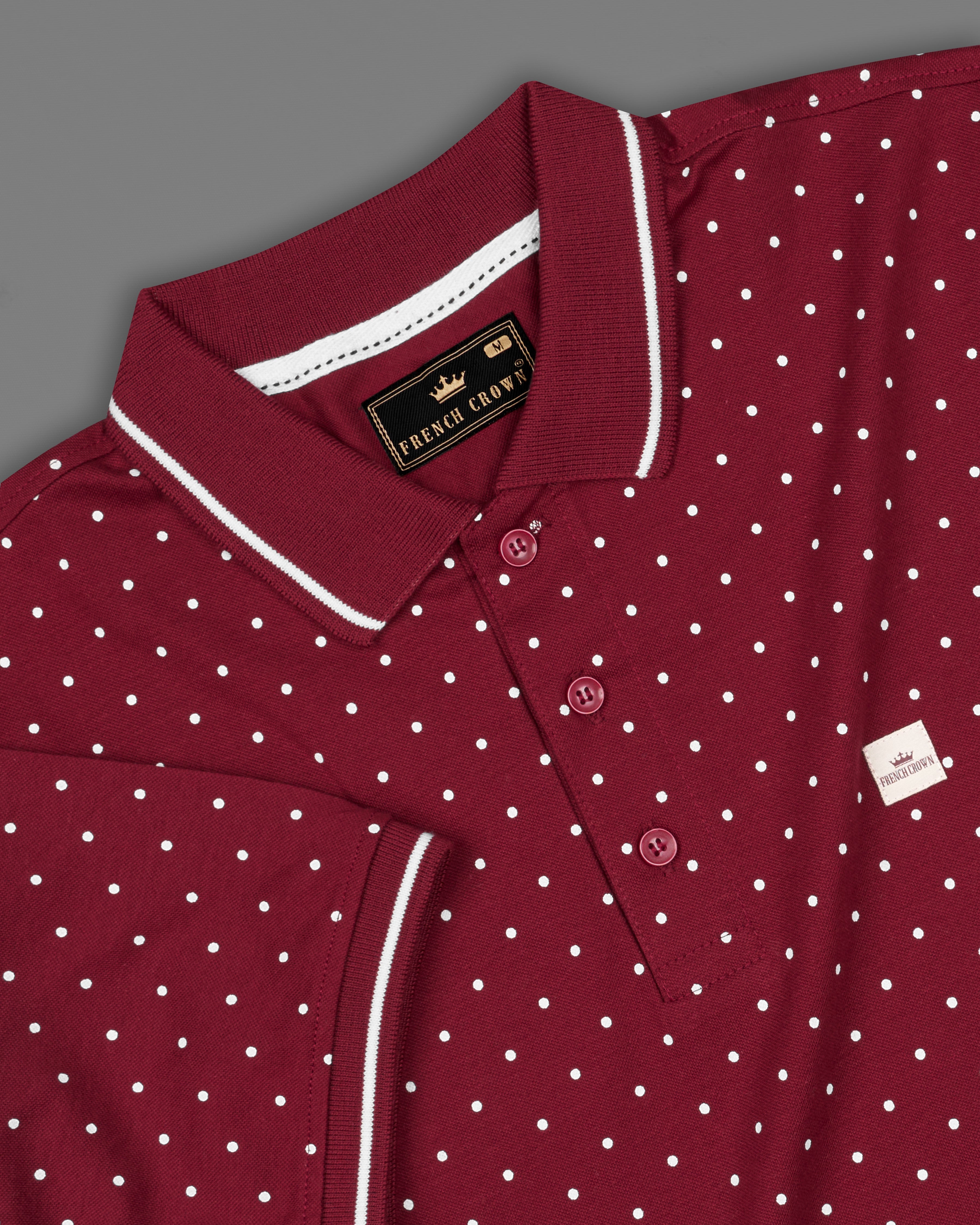 Claret Red Polka Dotted Organic Cotton Mercerised Pique Polo TS750-S, TS750-M, TS750-L, TS750-XL, TS750-XXL