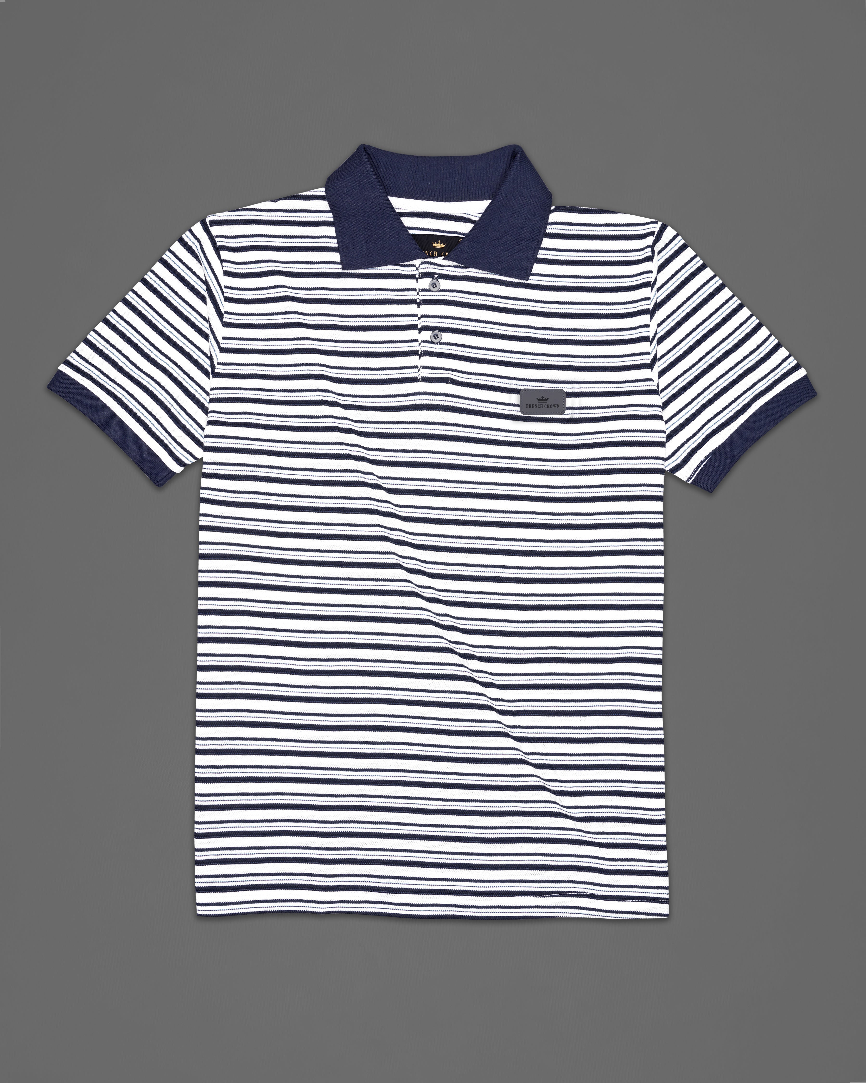 Bright White with Tuna Navy Blue Striped Pique Polo TS765-S, TS765-M, TS765-L, TS765-XL, TS765-XXL